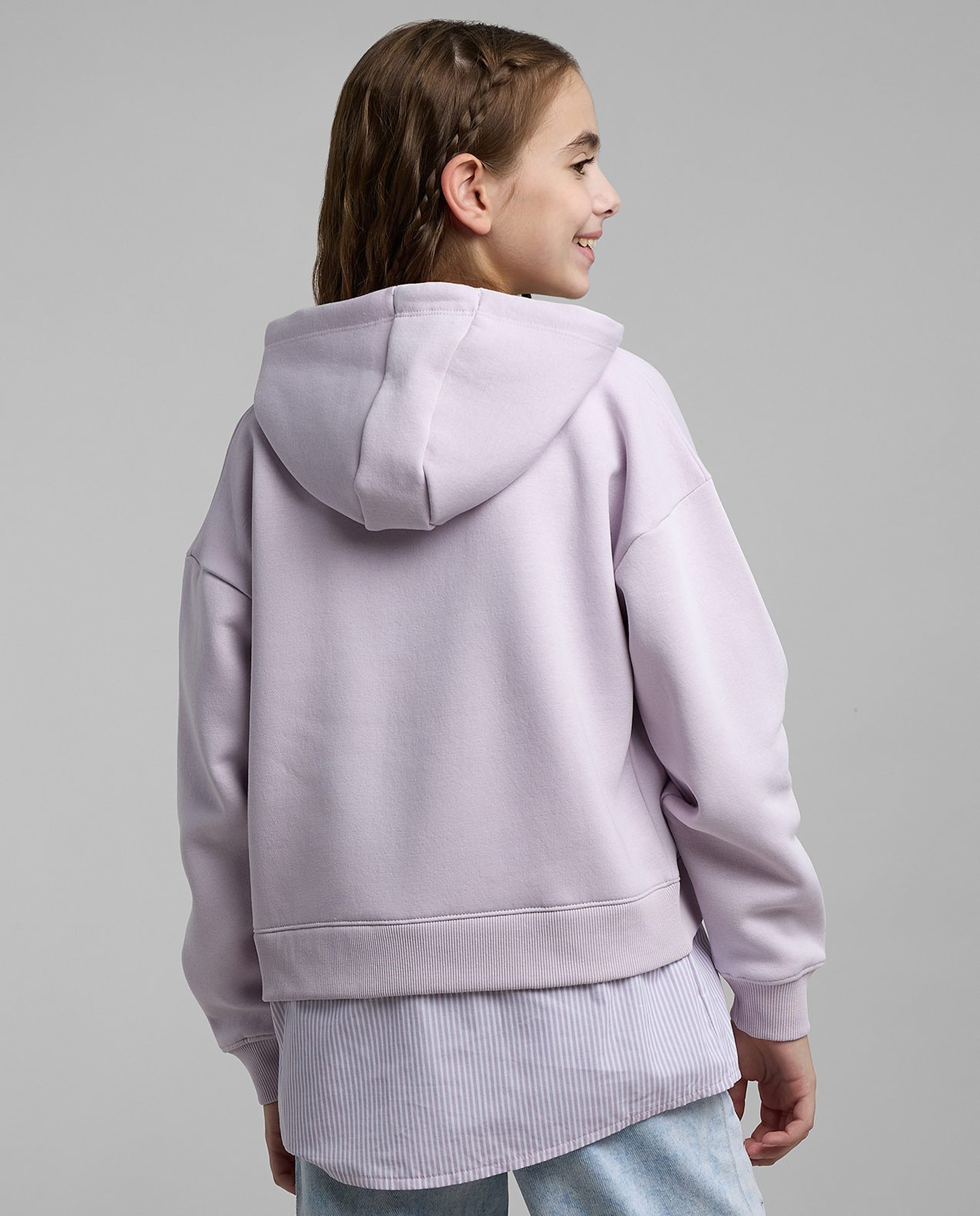 Stitch Print Sweatshirt with Shirt Collar and Long Sleeves