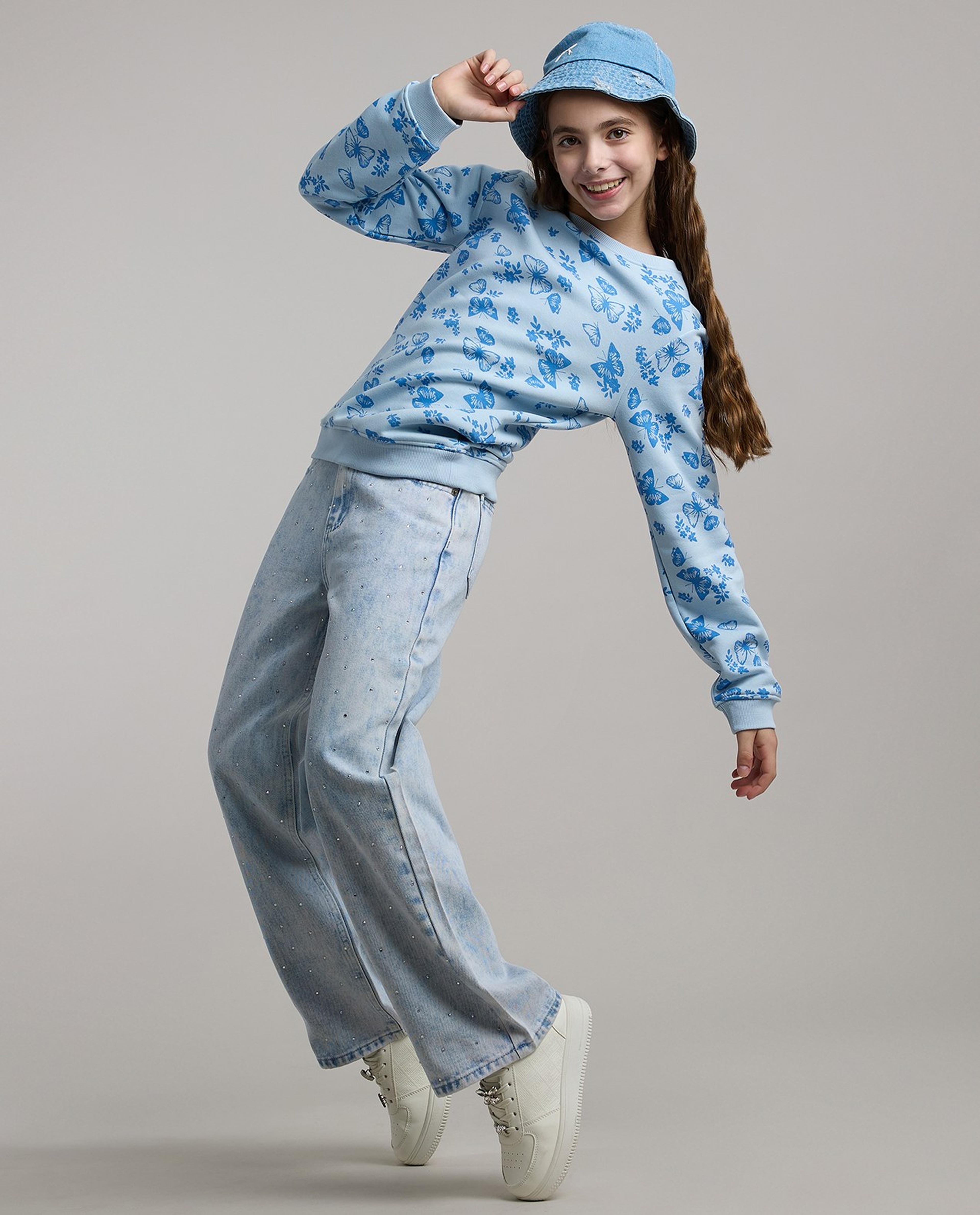 Embellished Wide Leg Jeans with Button Closure