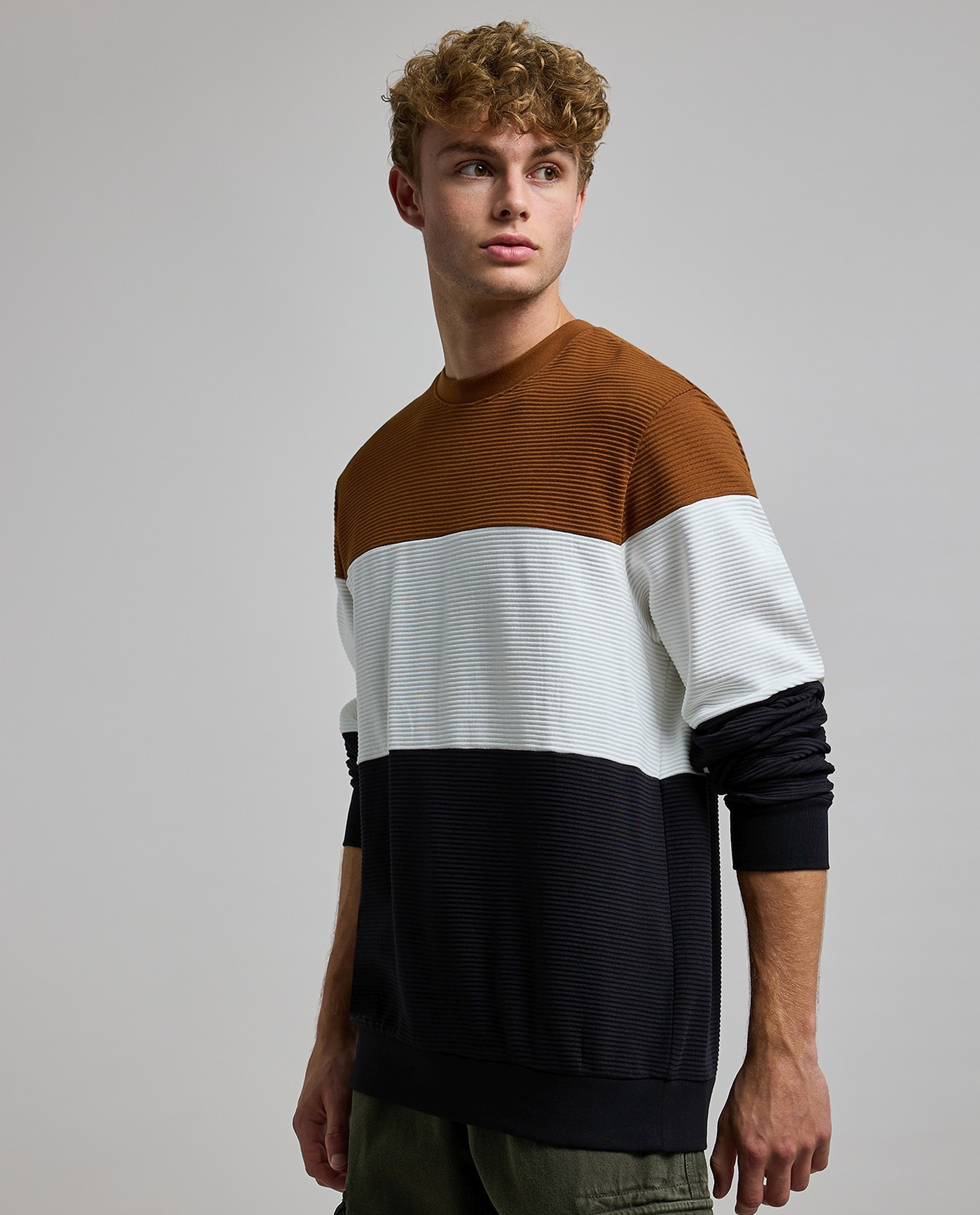 Color Block Sweatshirt with Crew Neck and Long Sleeves