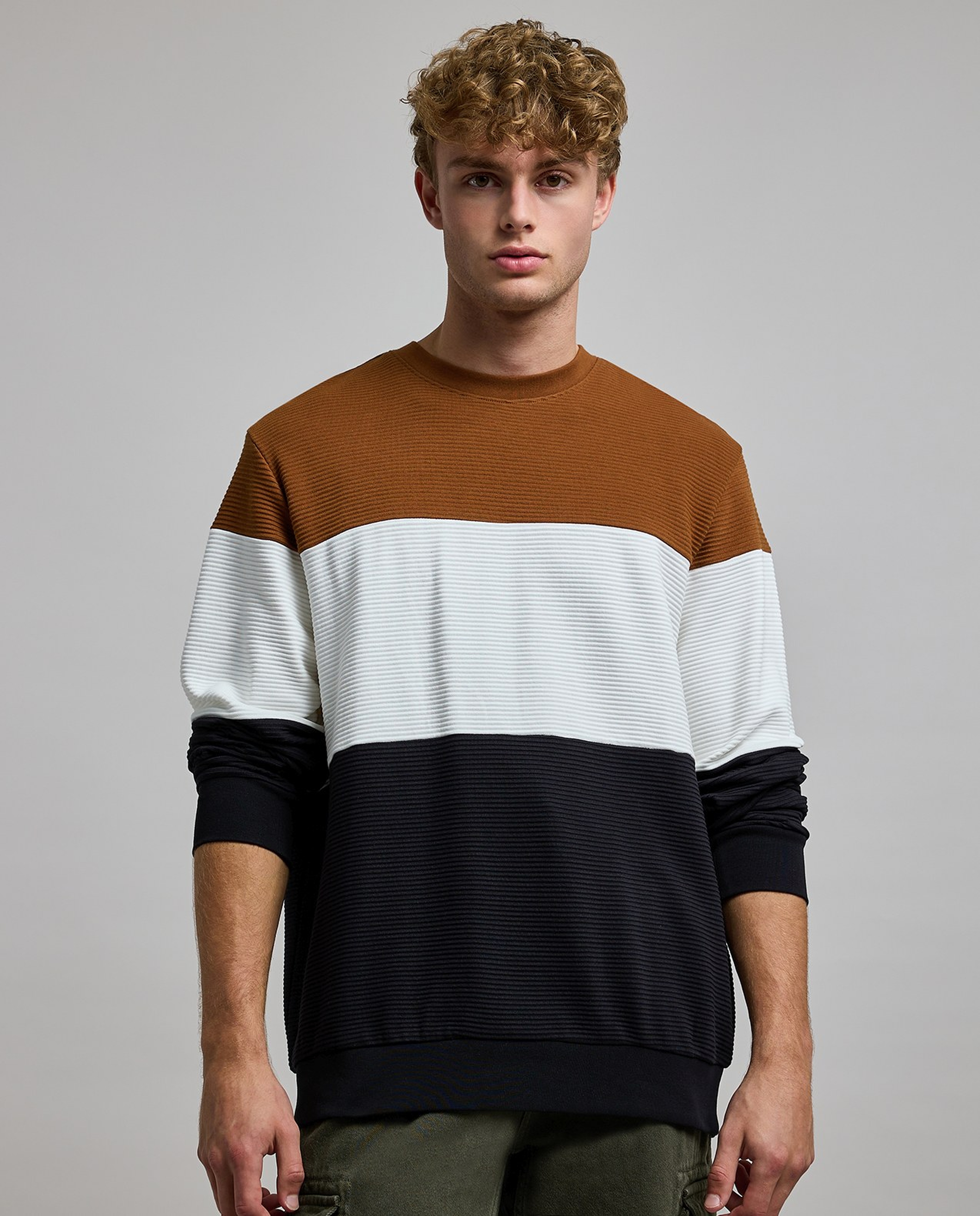Color Block Sweatshirt with Crew Neck and Long Sleeves