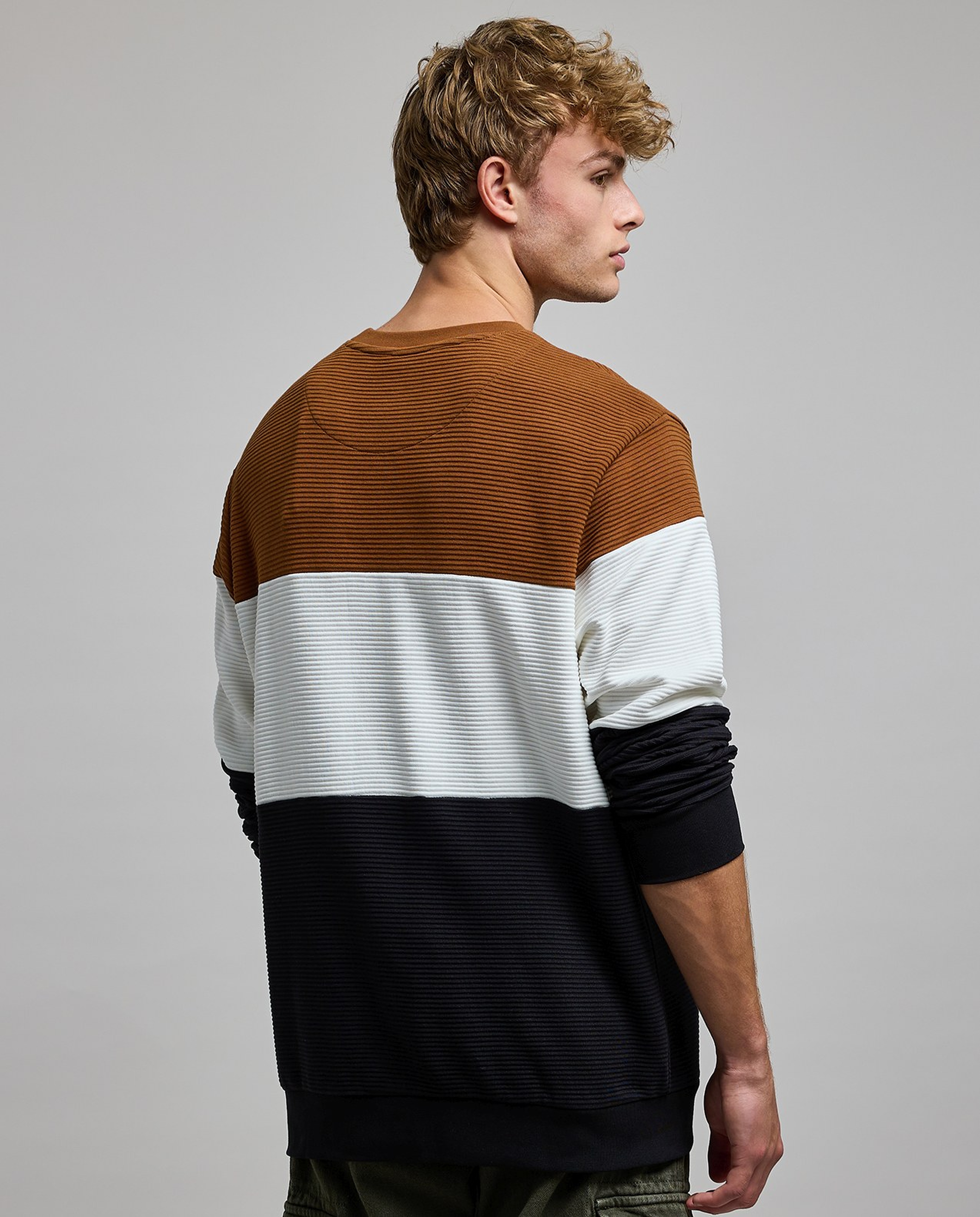Color Block Sweatshirt with Crew Neck and Long Sleeves