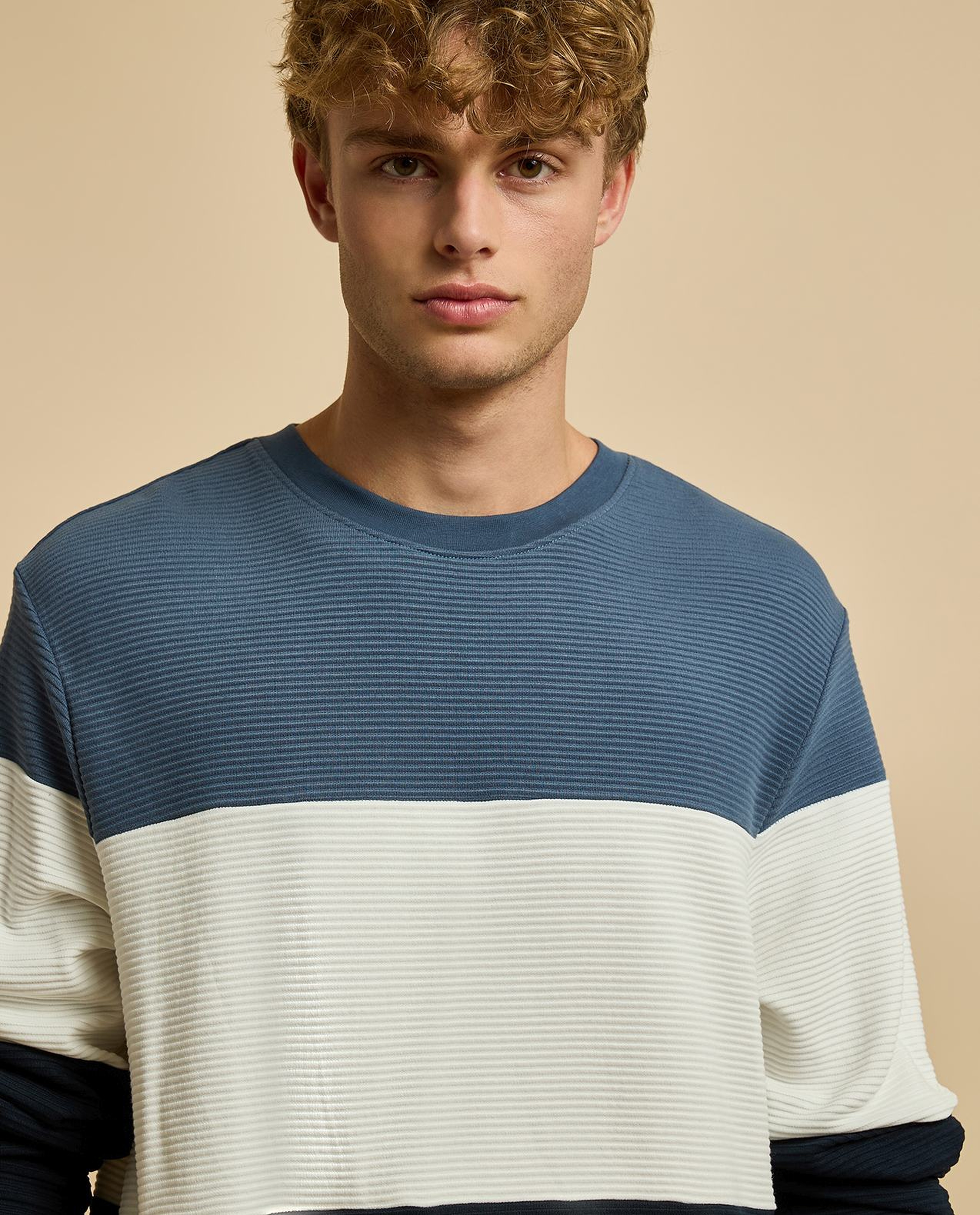 Color Block Sweatshirt with Crew Neck and Long Sleeves