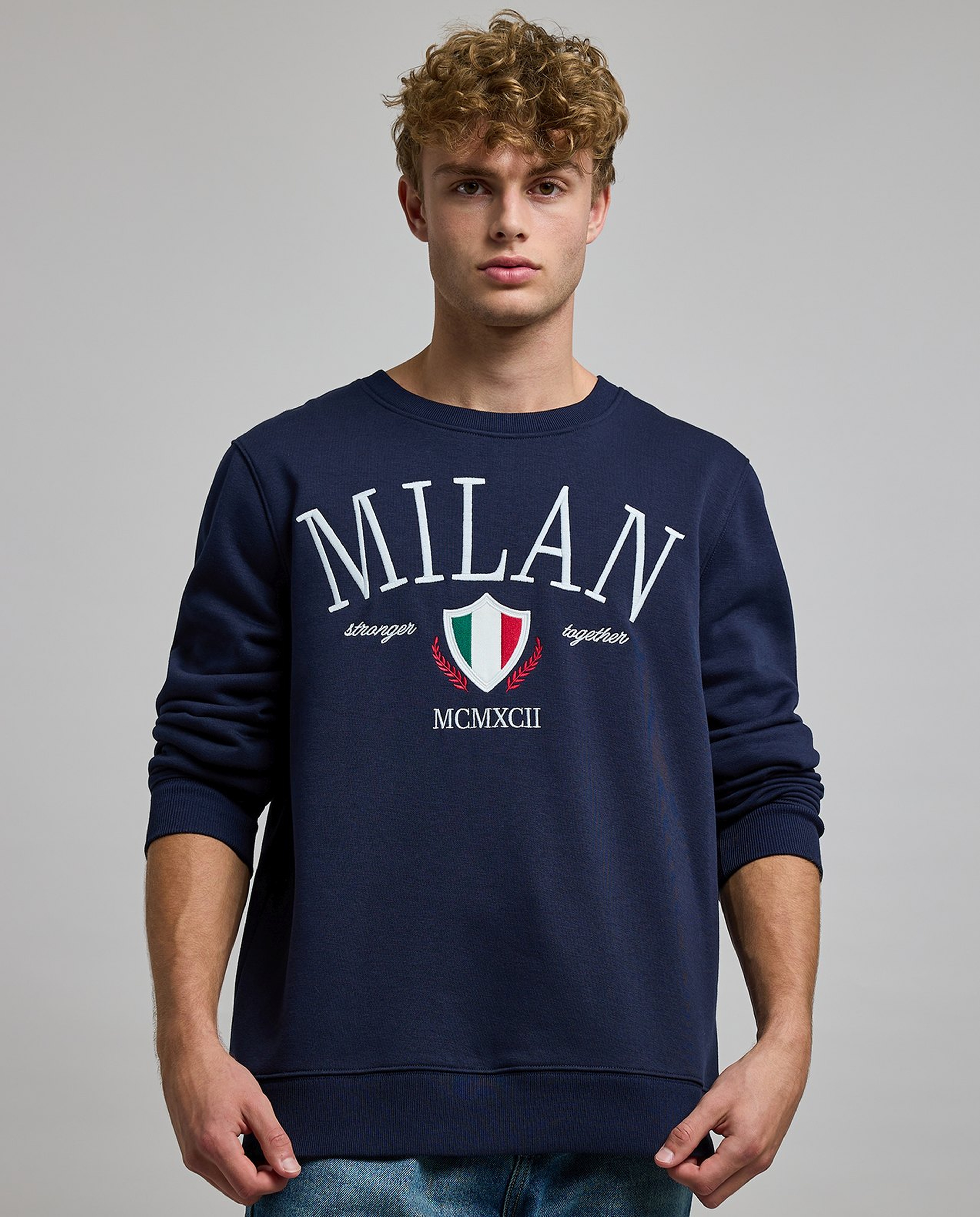 Embroidered Sweatshirt with Crew Neck and Long Sleeves