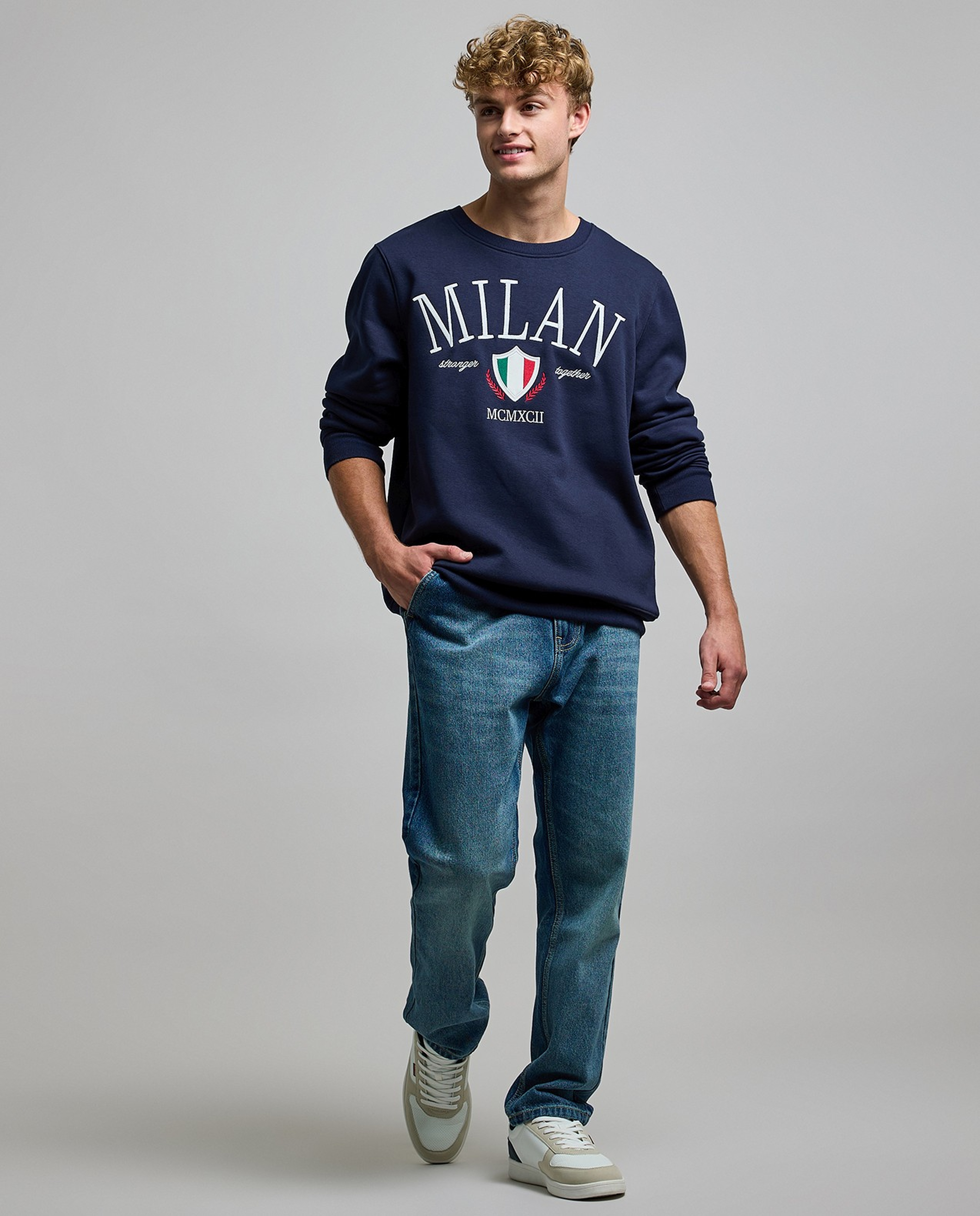 Embroidered Sweatshirt with Crew Neck and Long Sleeves