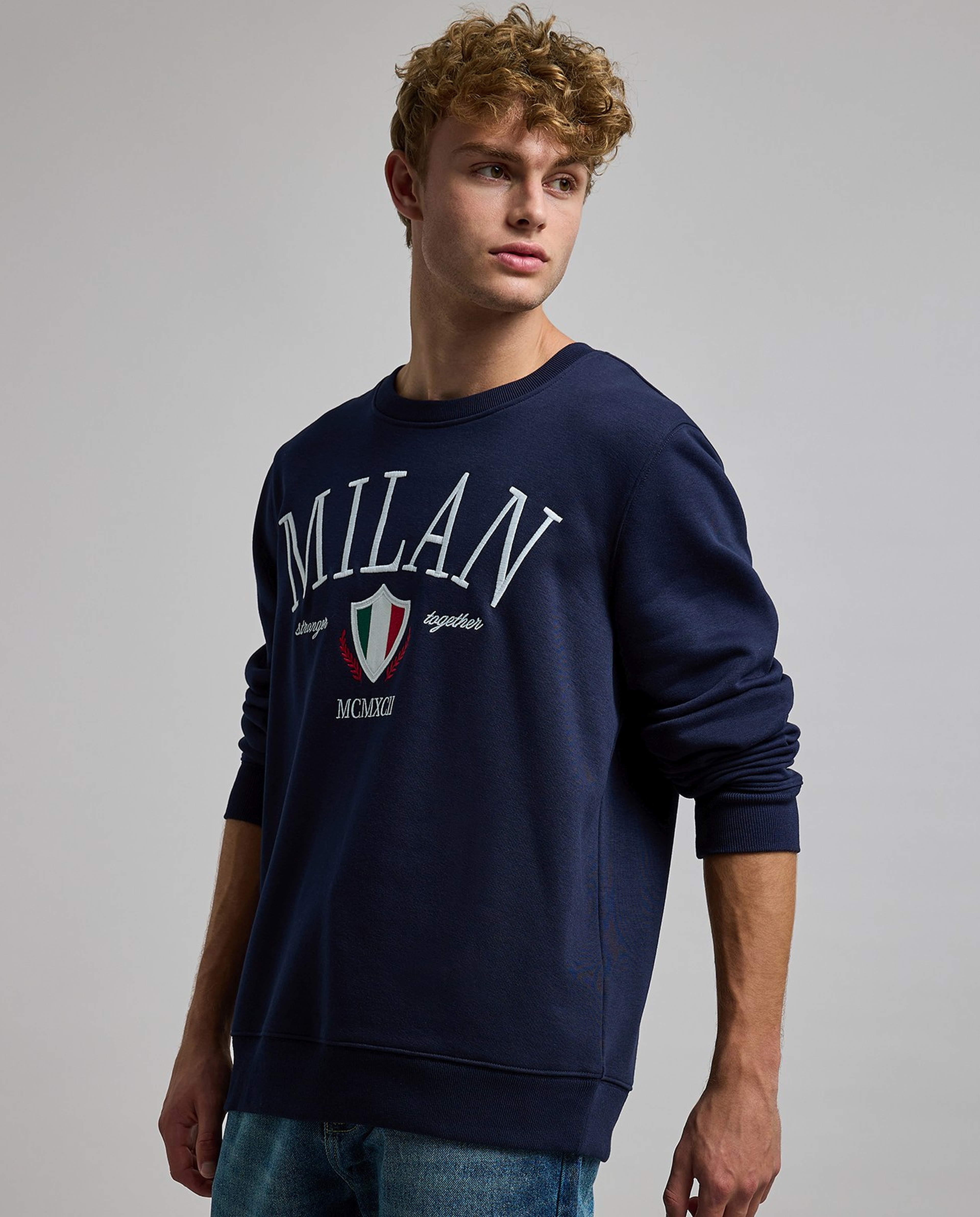 Embroidered Sweatshirt with Crew Neck and Long Sleeves