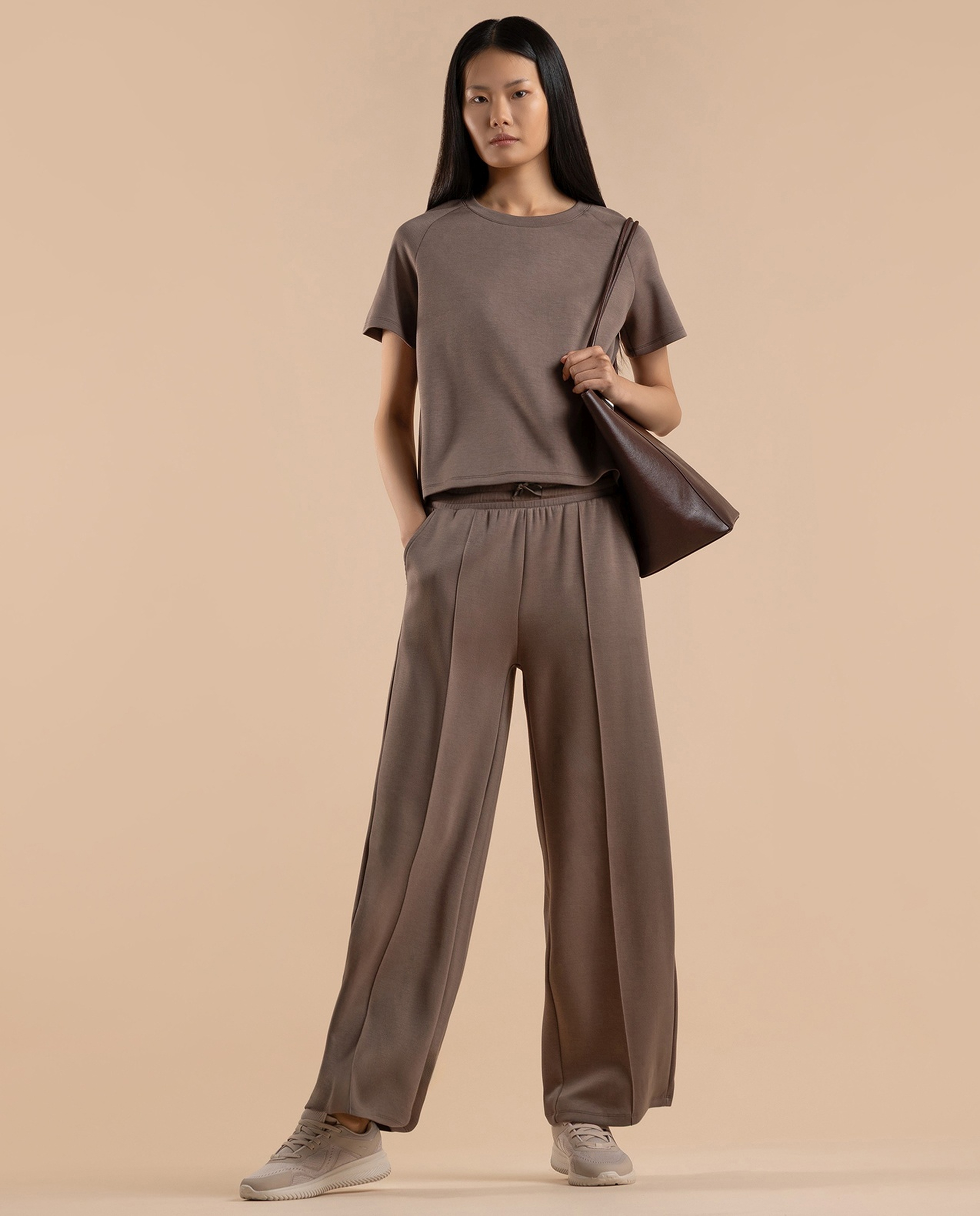 Solid Wide Leg Pants with Drawstring Waist