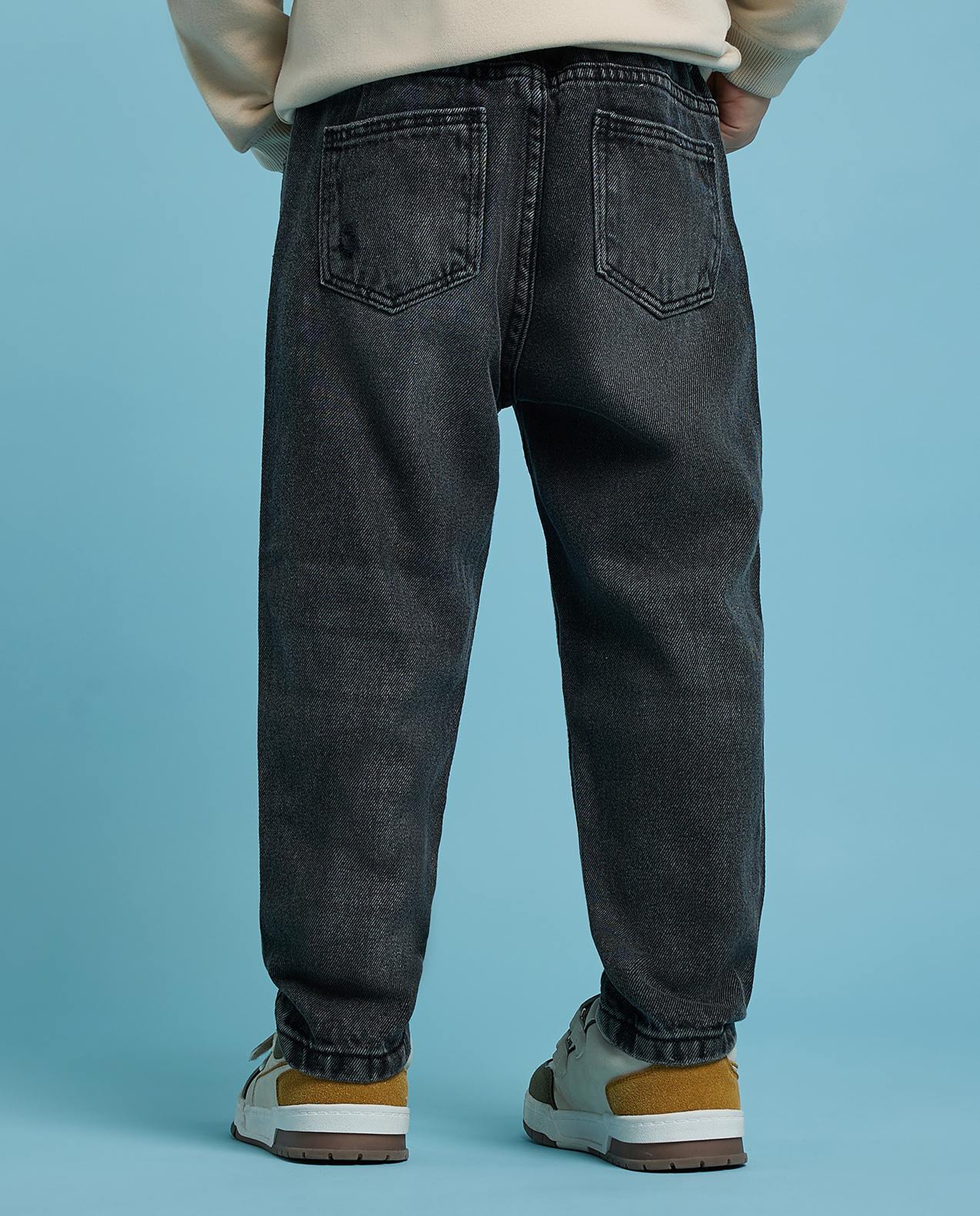 Faded Relaxed Jeans with Button Closure