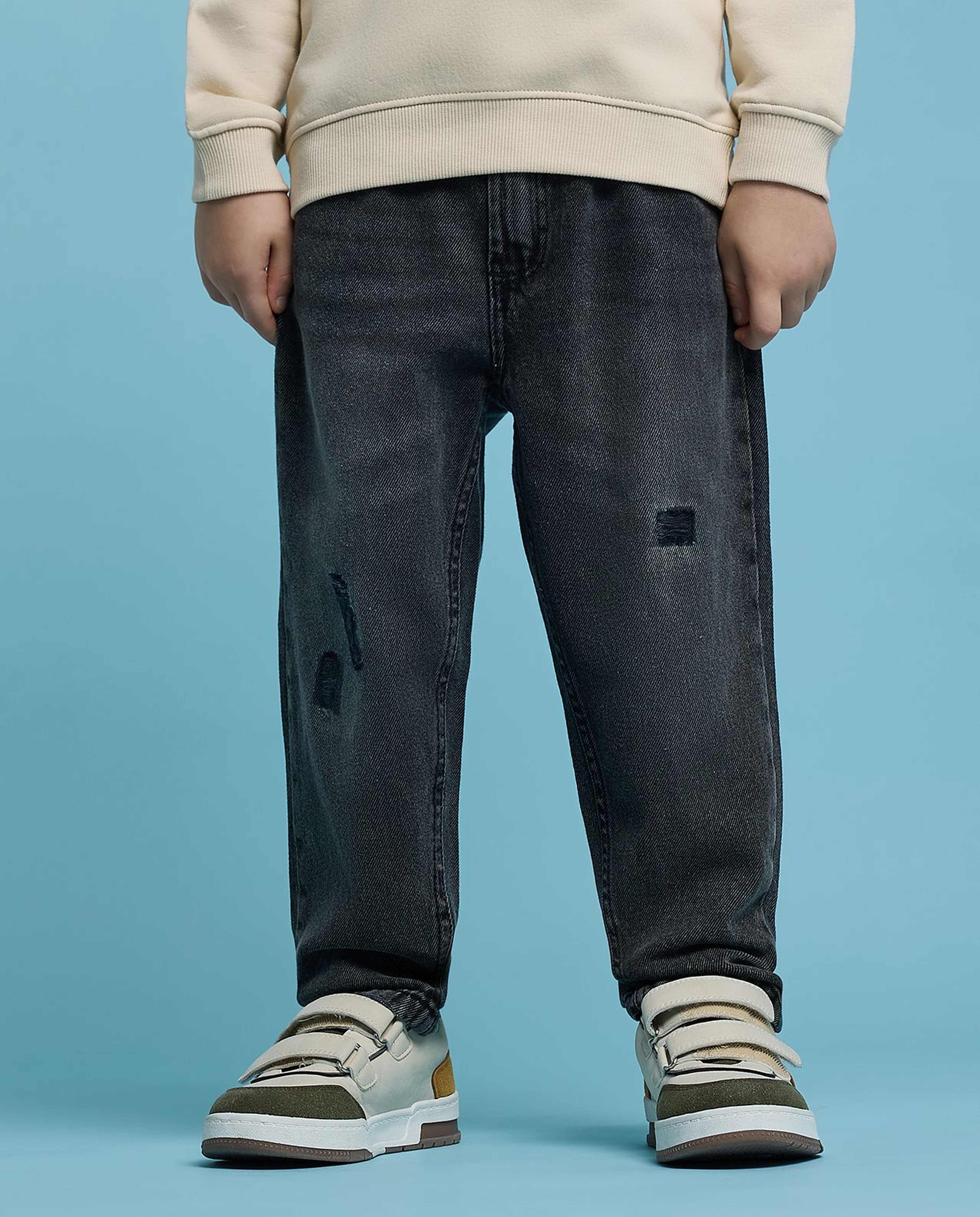 Faded Relaxed Jeans with Button Closure