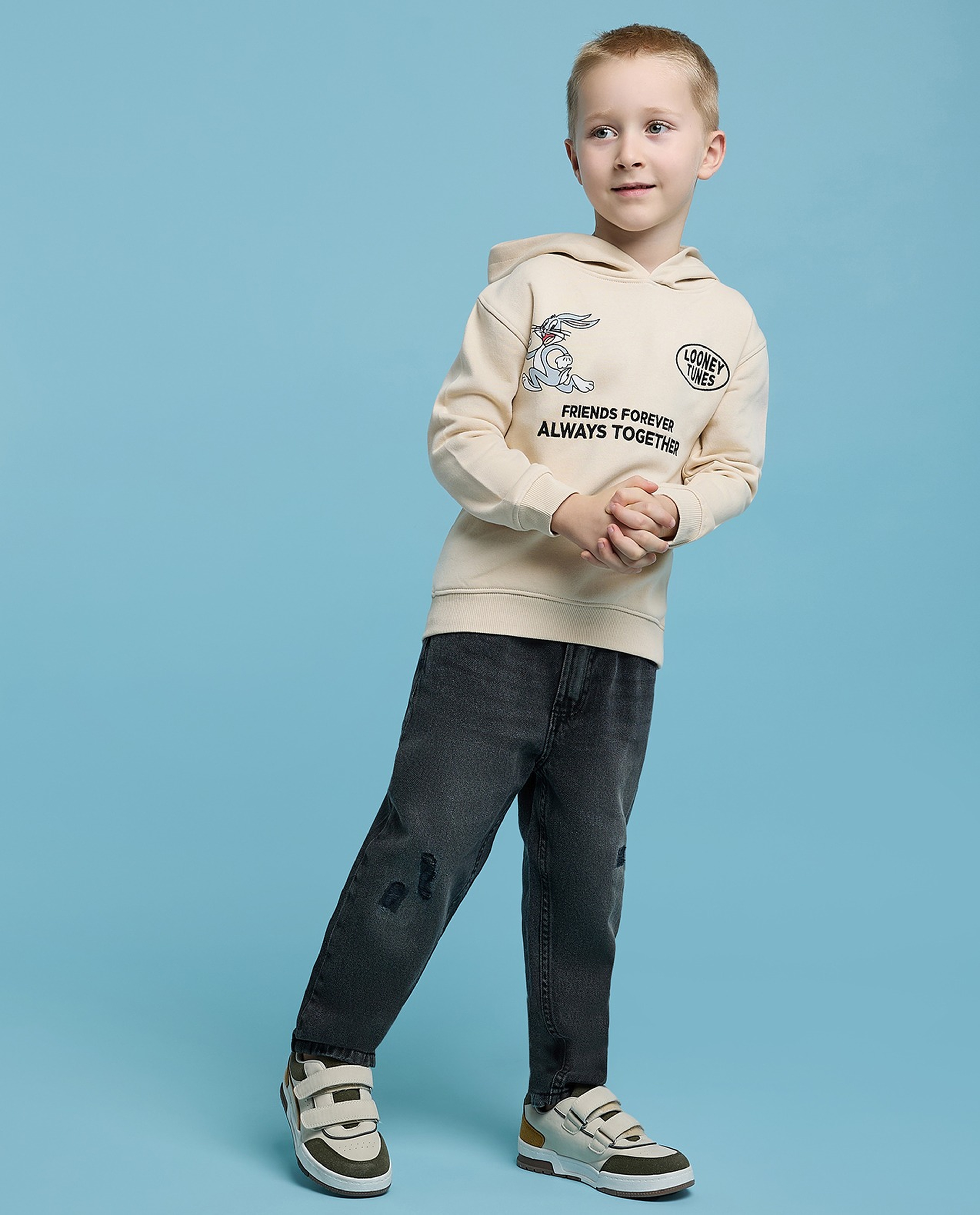 Faded Relaxed Jeans with Button Closure