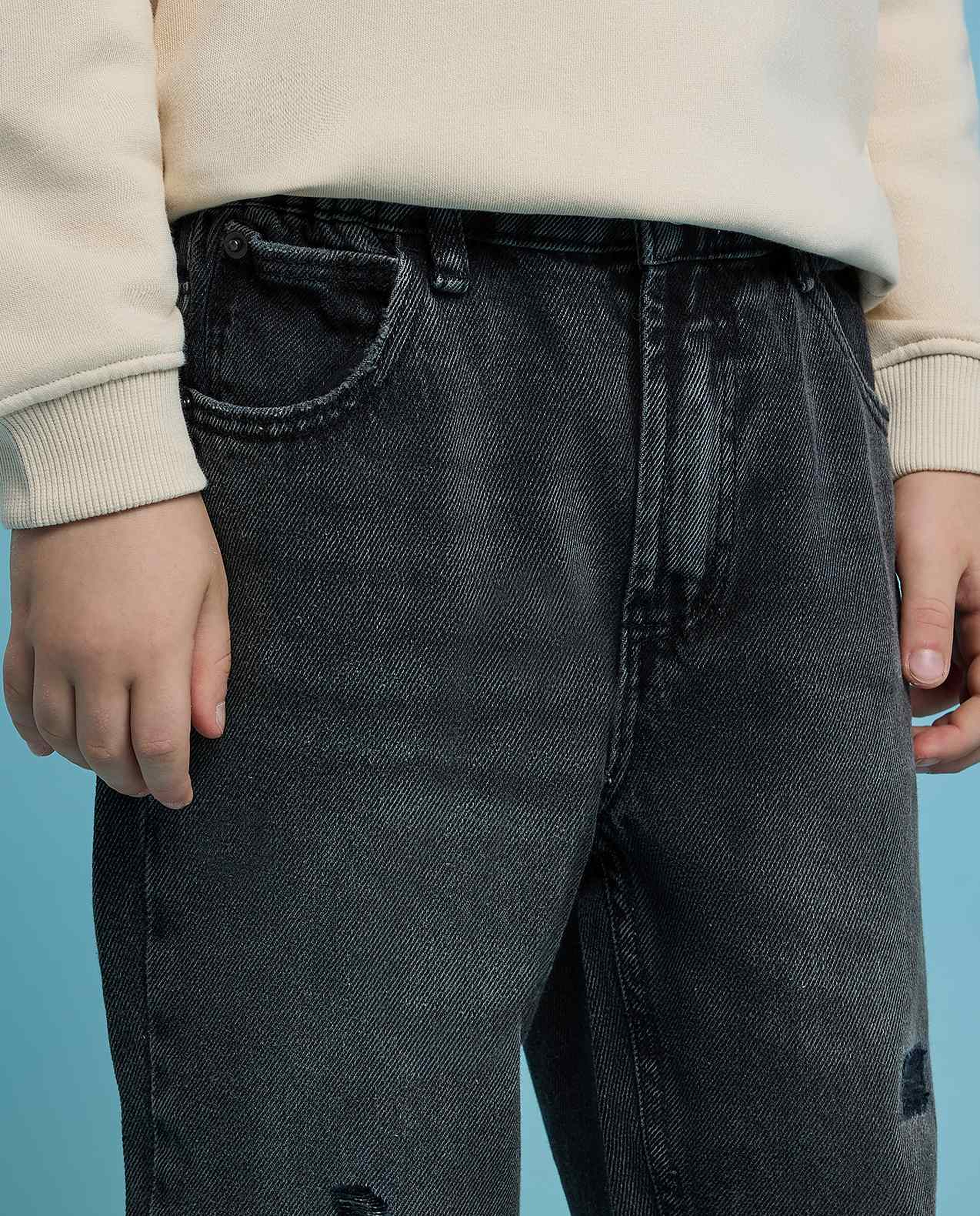 Faded Relaxed Jeans with Button Closure
