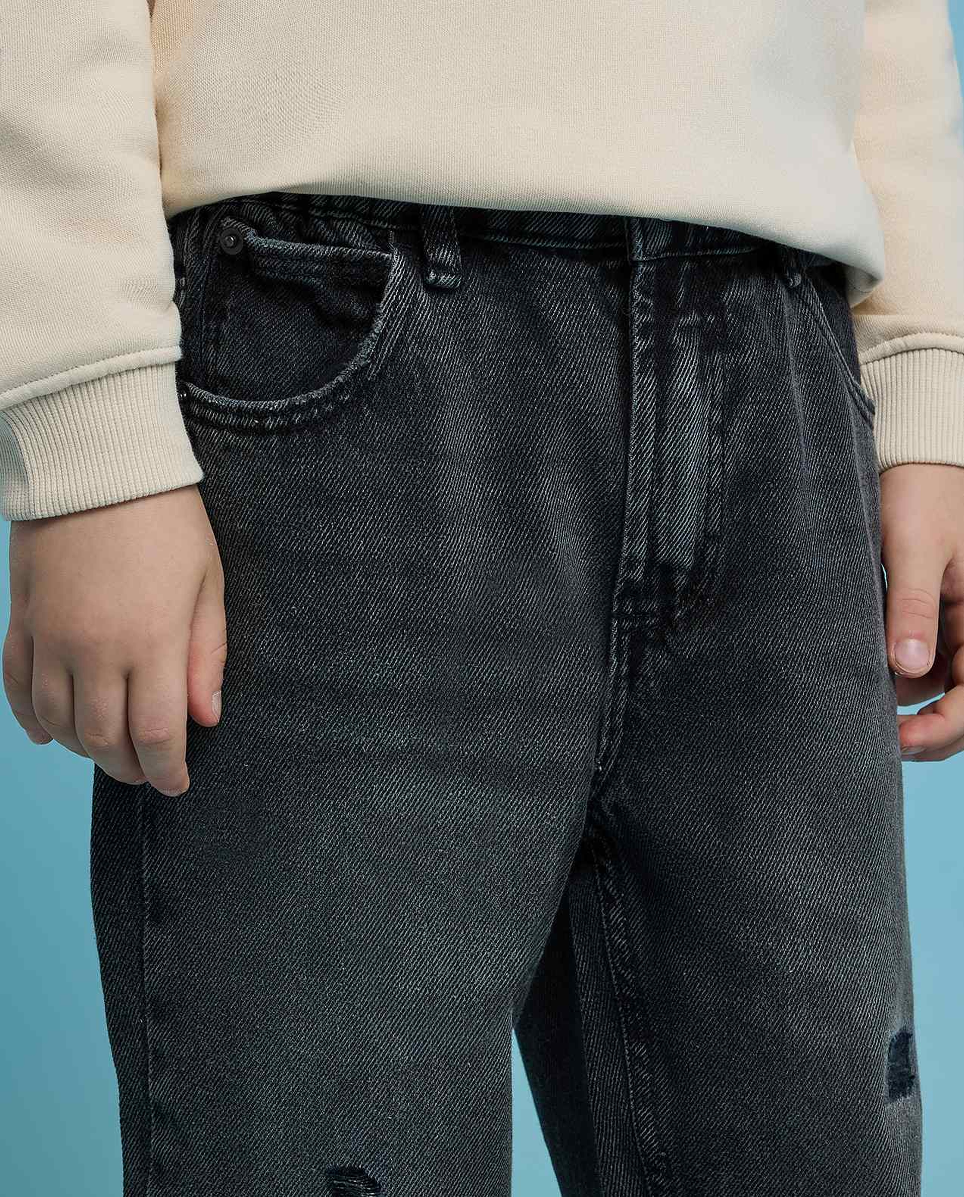 Faded Relaxed Jeans with Button Closure