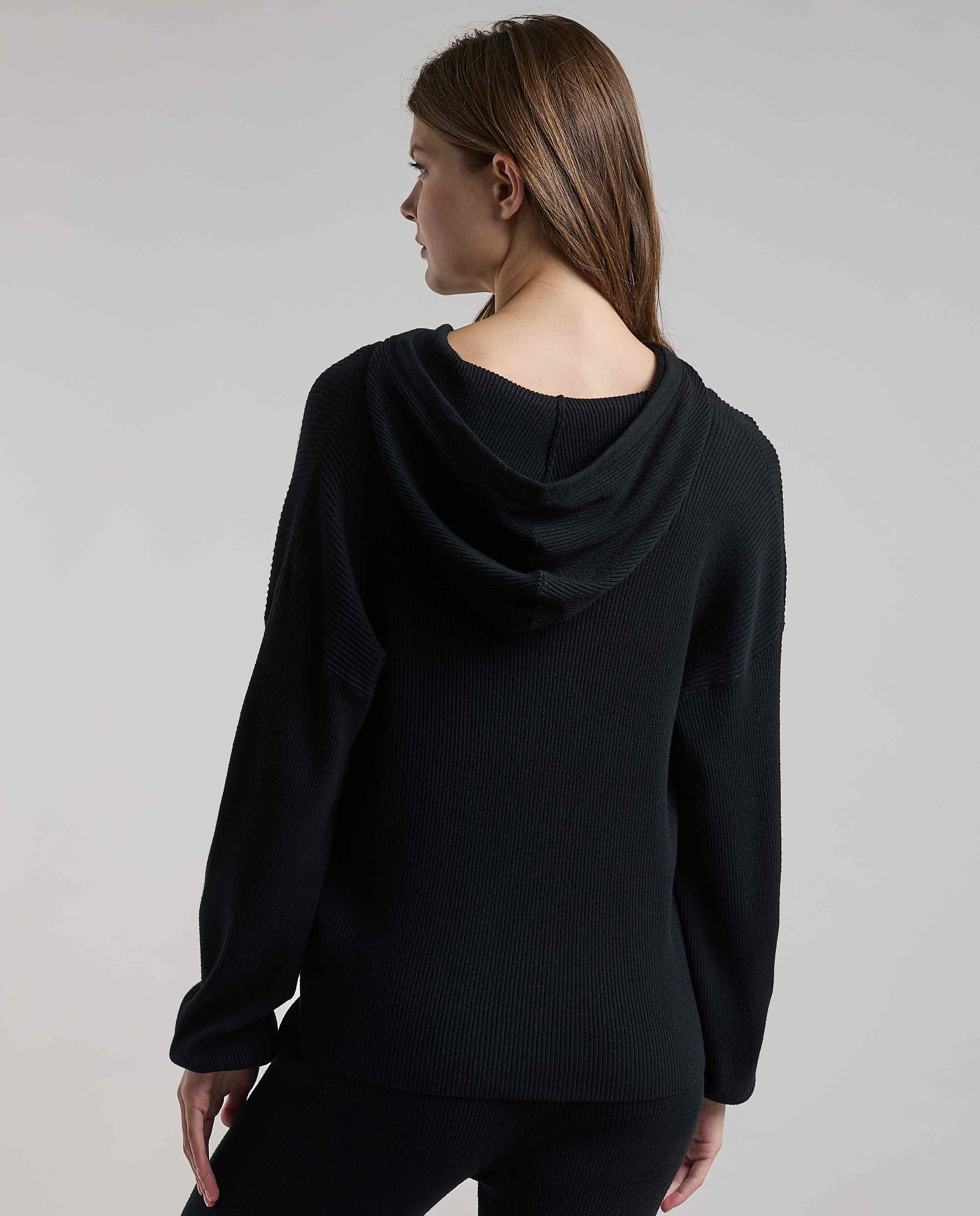 Ribbed Hooded Top with Long Sleeves