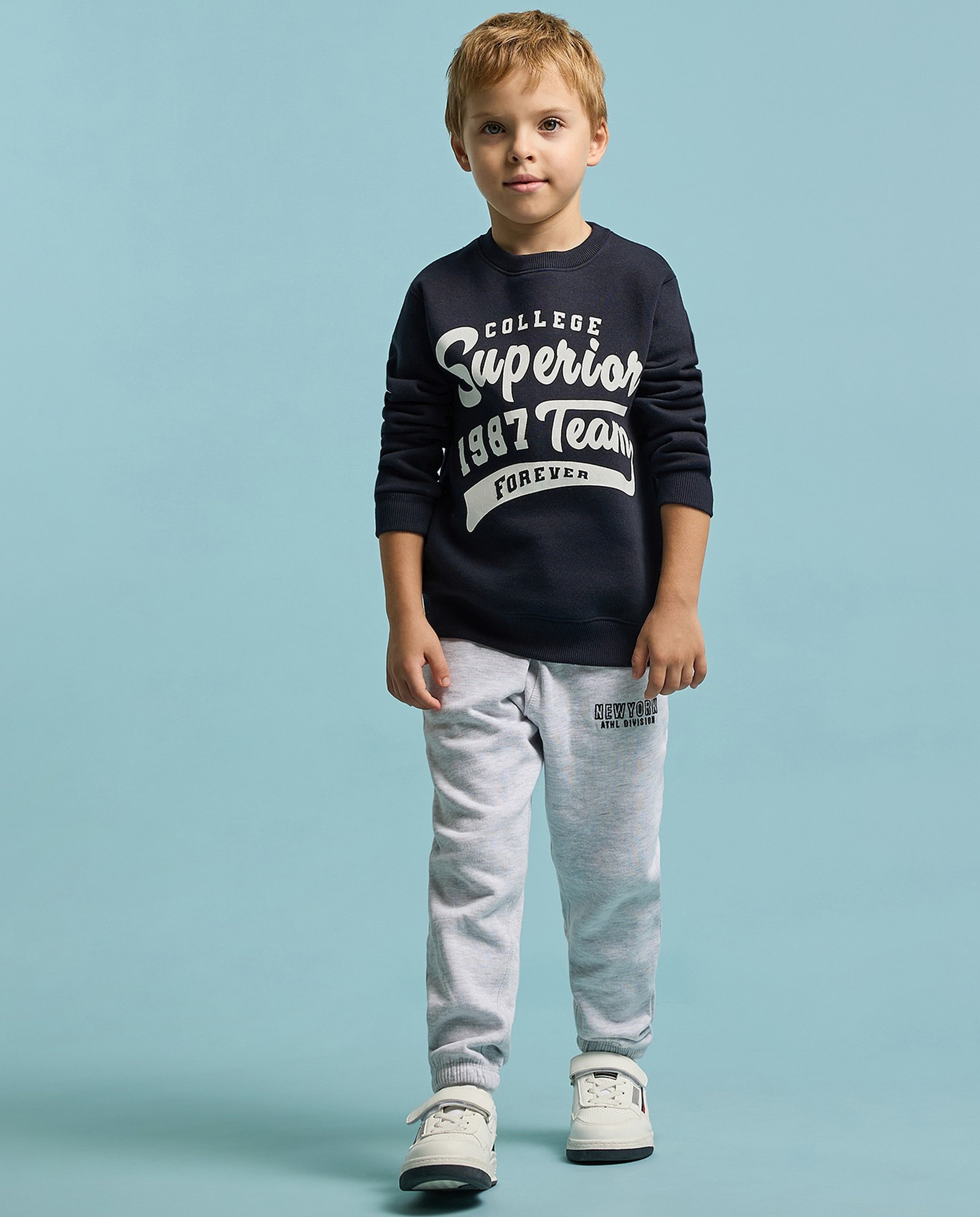 Typography Print Sweatshirt with Crew Neck and Long Sleeves