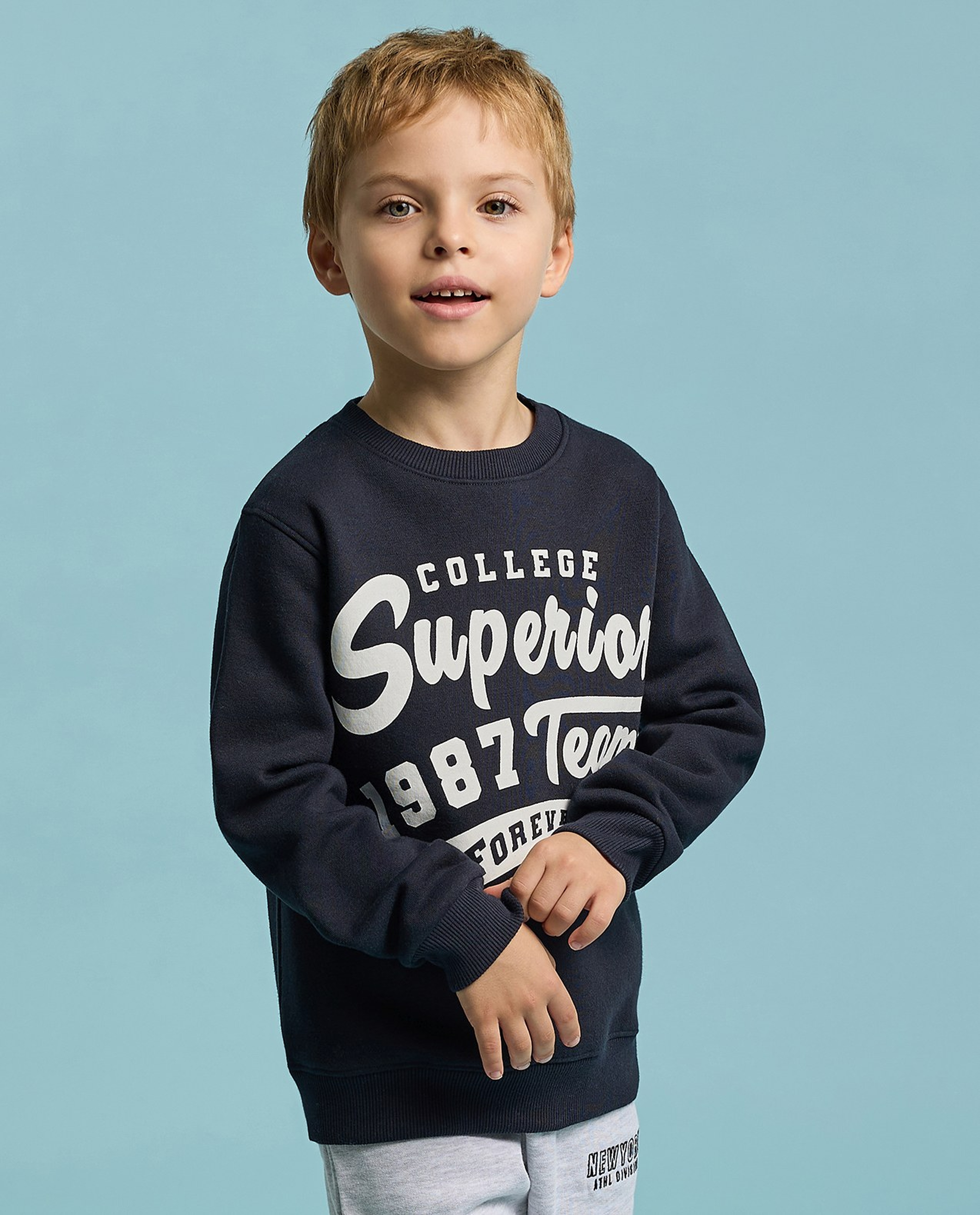 Typography Print Sweatshirt with Crew Neck and Long Sleeves