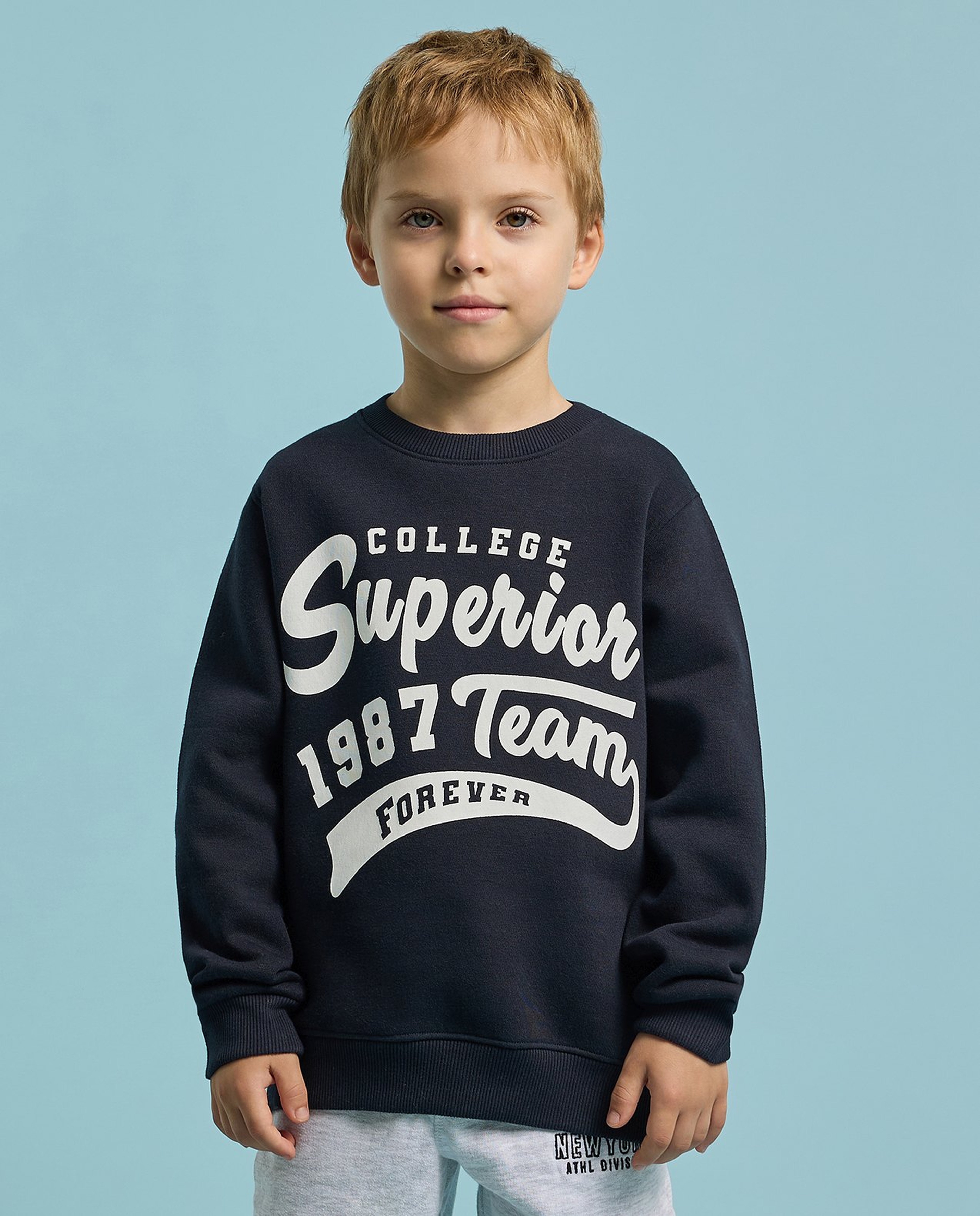 Typography Print Sweatshirt with Crew Neck and Long Sleeves