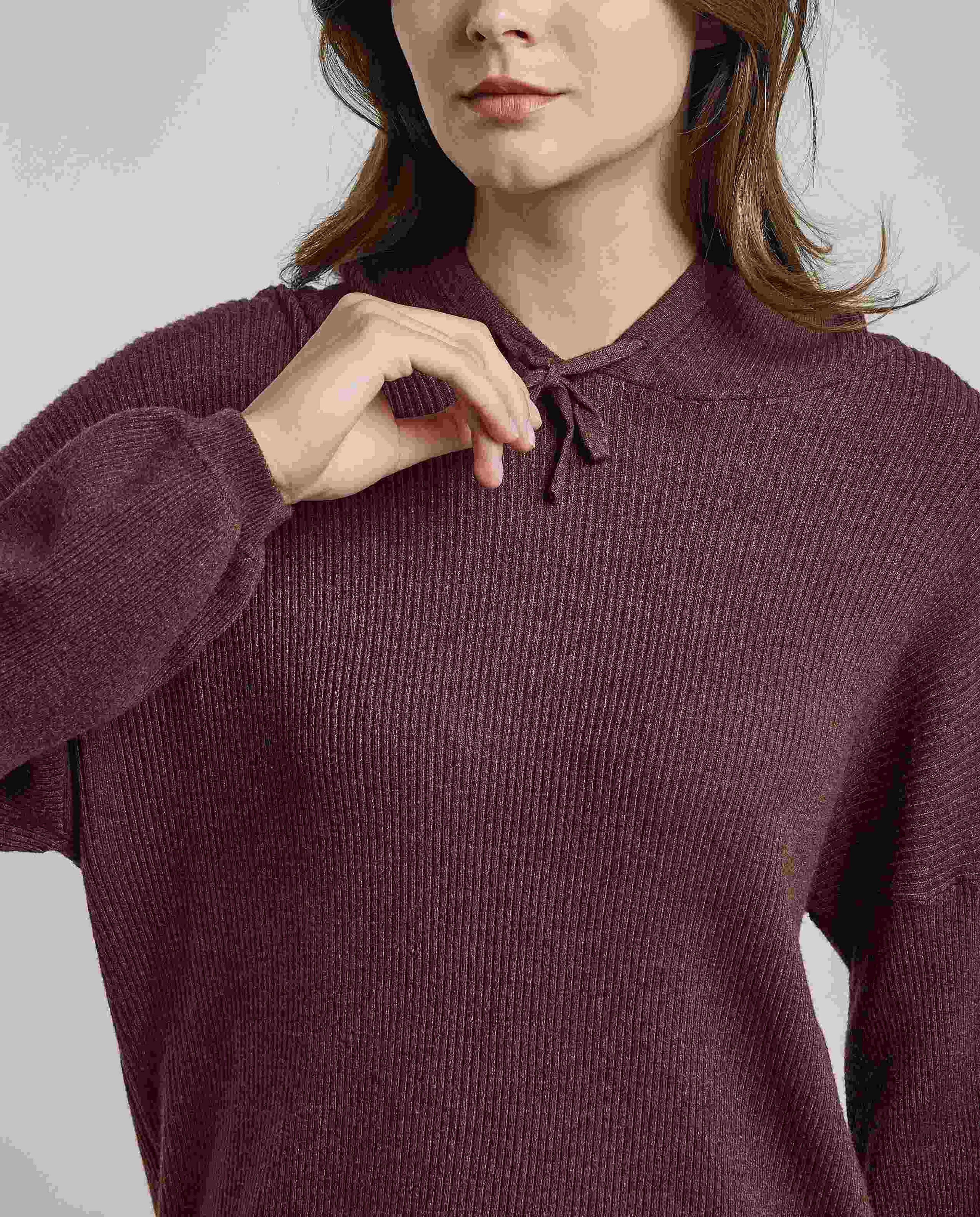 Ribbed Hooded Top with Long Sleeves