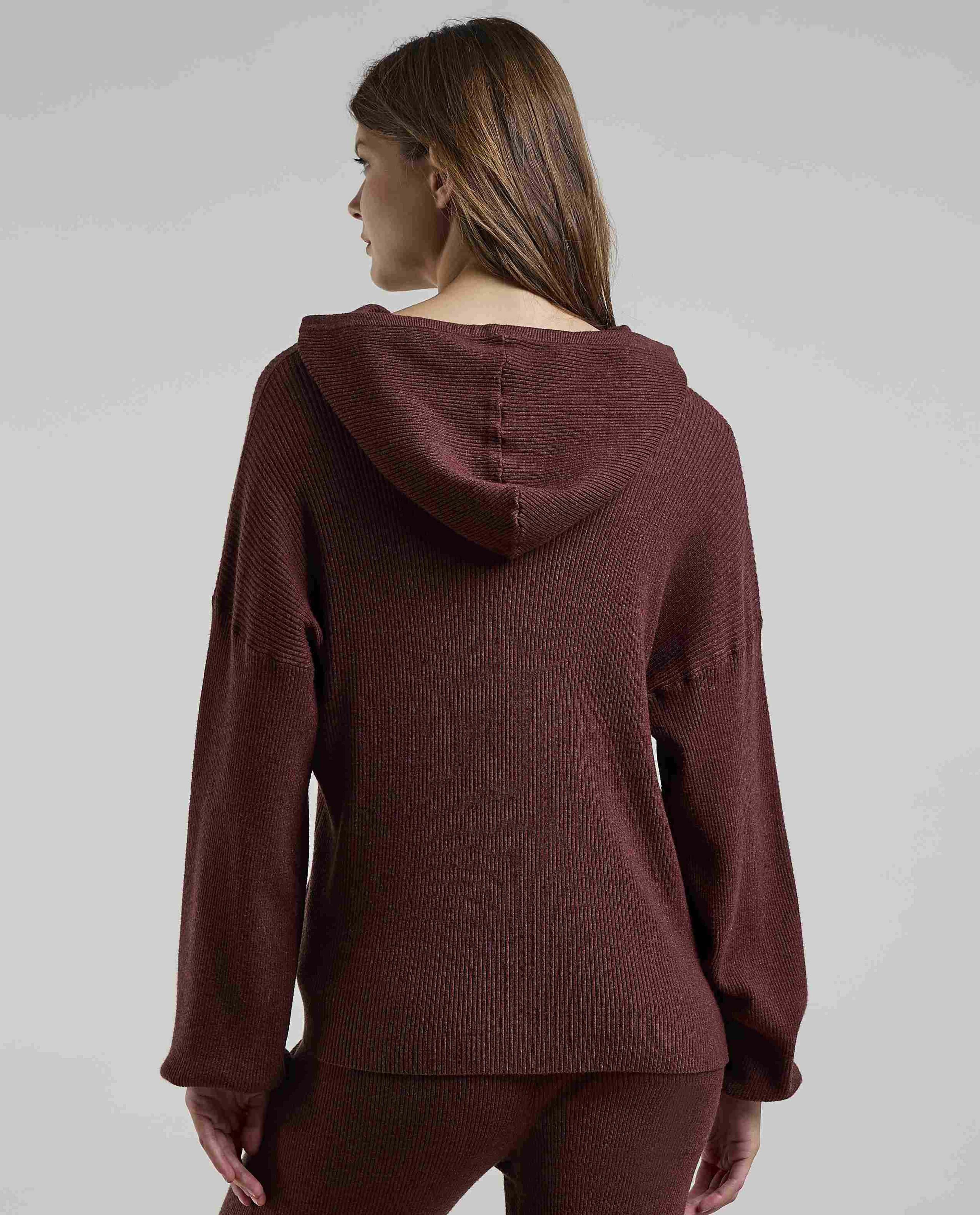 Ribbed Hooded Top with Long Sleeves