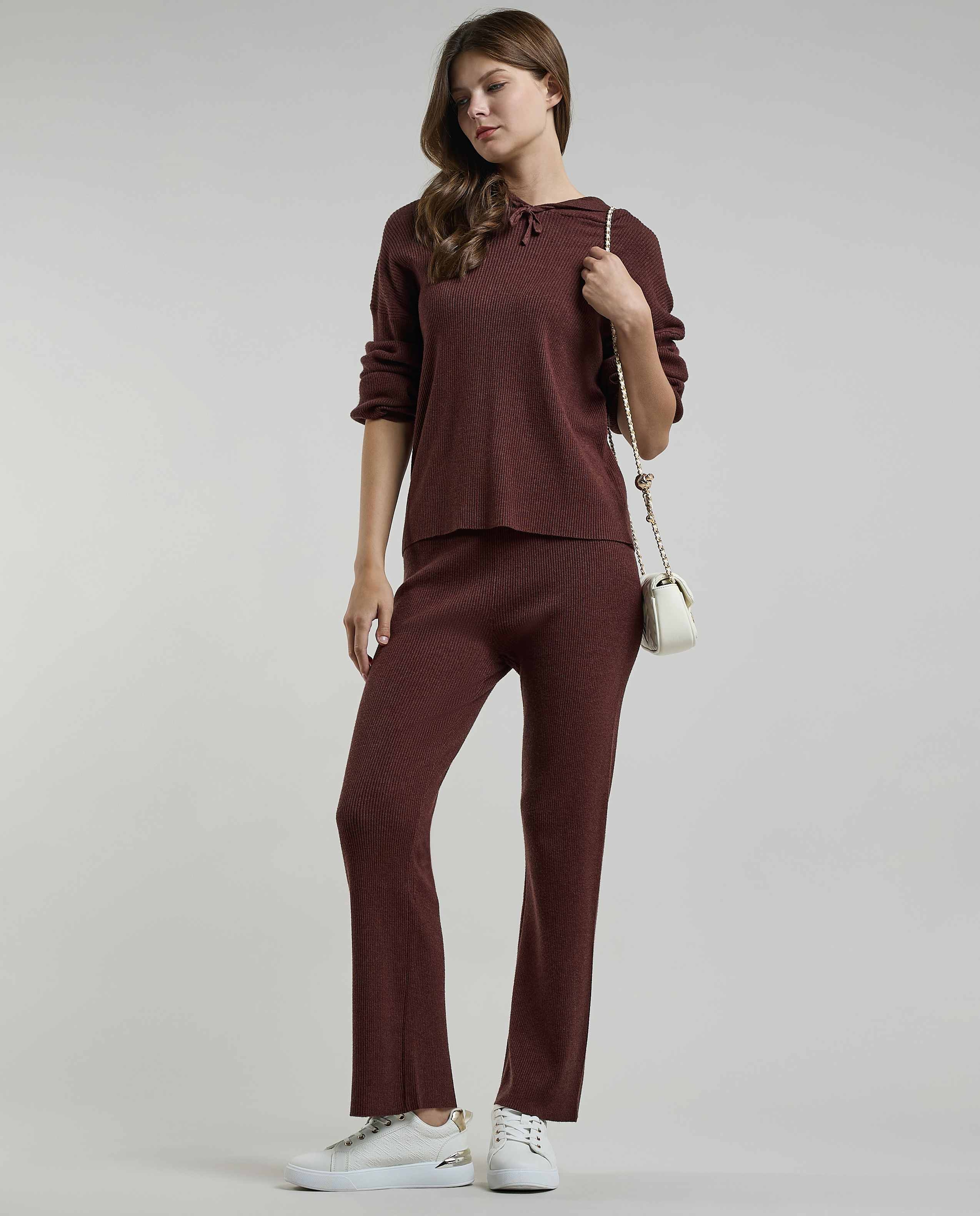 Ribbed Hooded Top with Long Sleeves