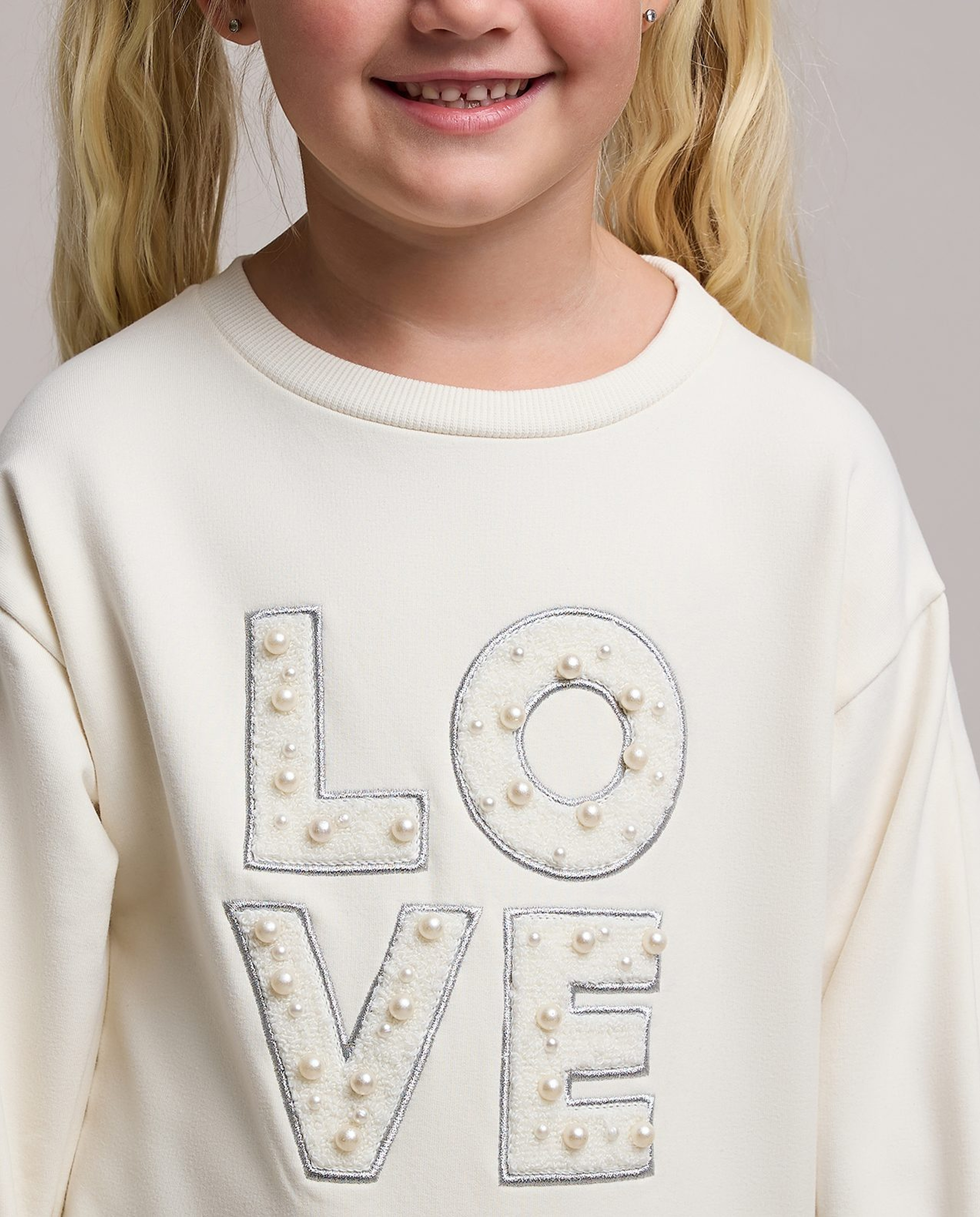 Embellished Sweatshirt with Crew Neck and Long Sleeves