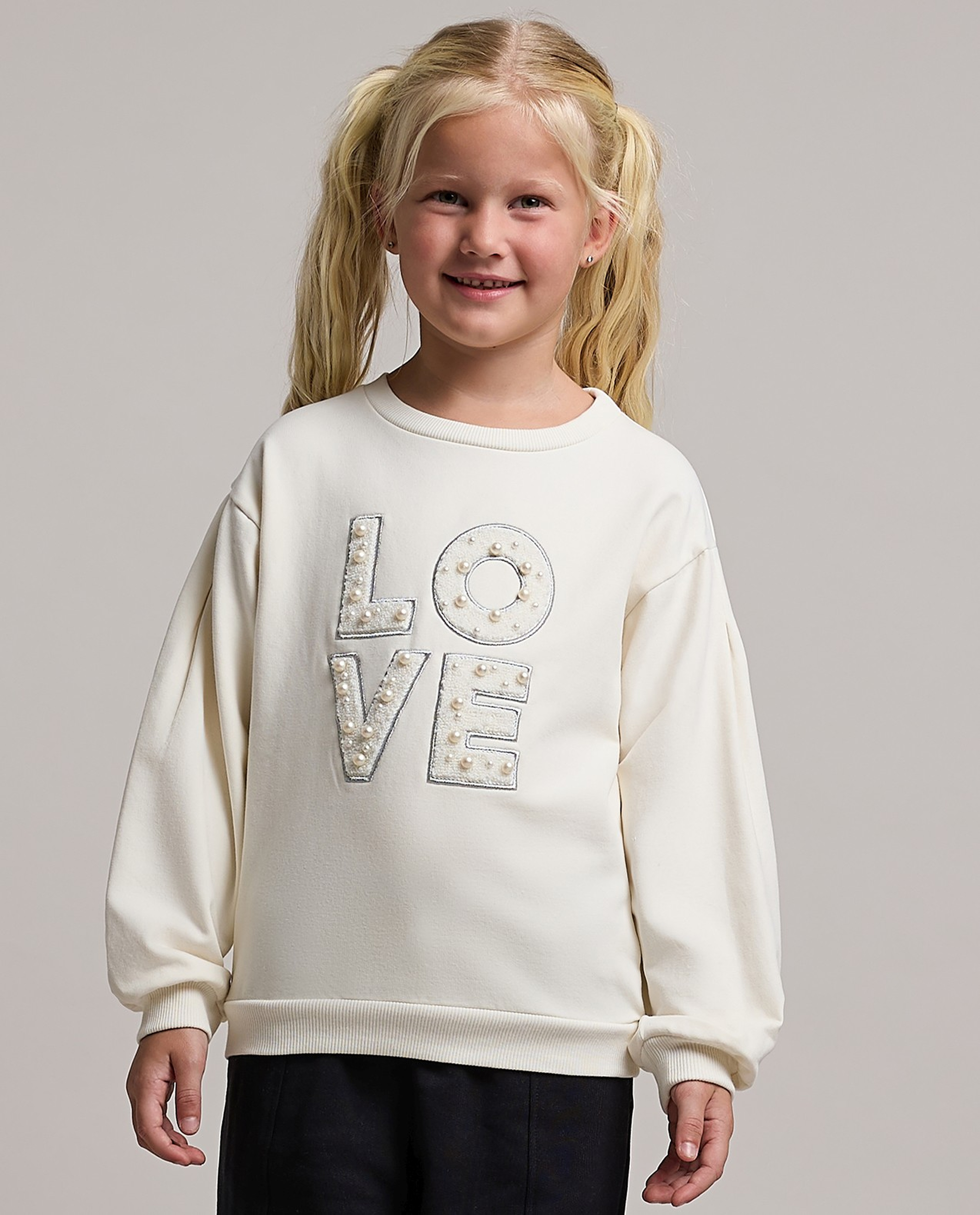 Embellished Sweatshirt with Crew Neck and Long Sleeves