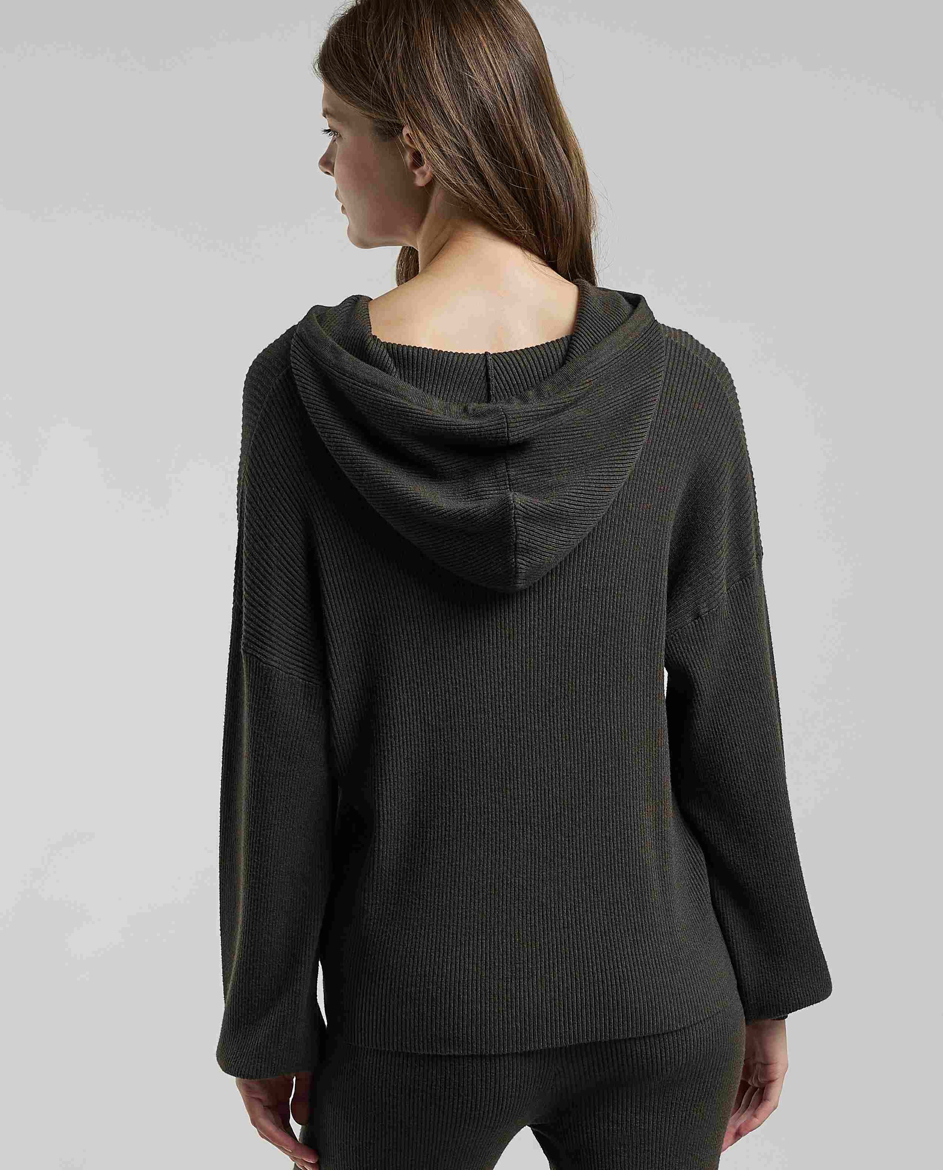 Ribbed Hooded Top with Long Sleeves