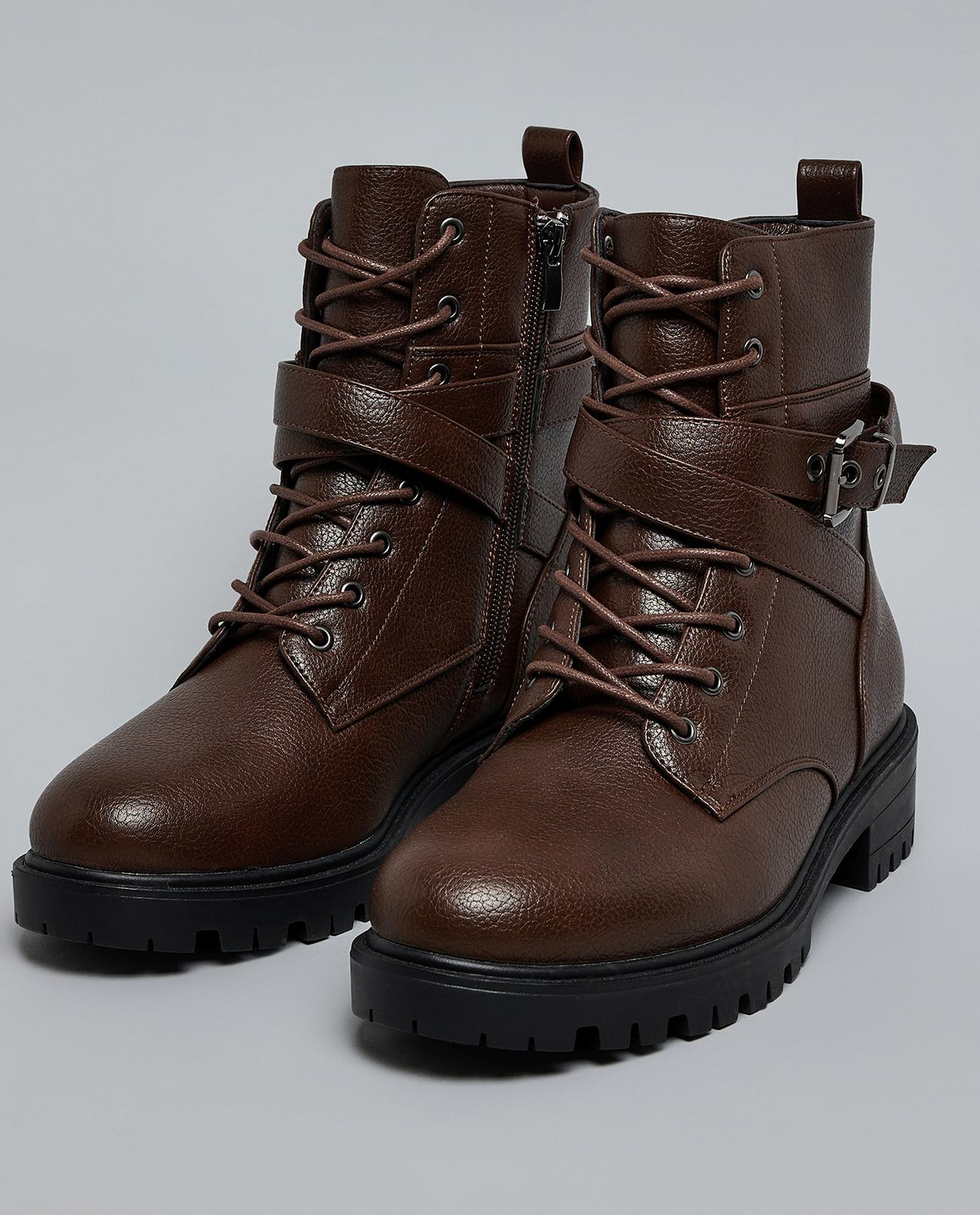 Textured Lace-Up Ankle Boots