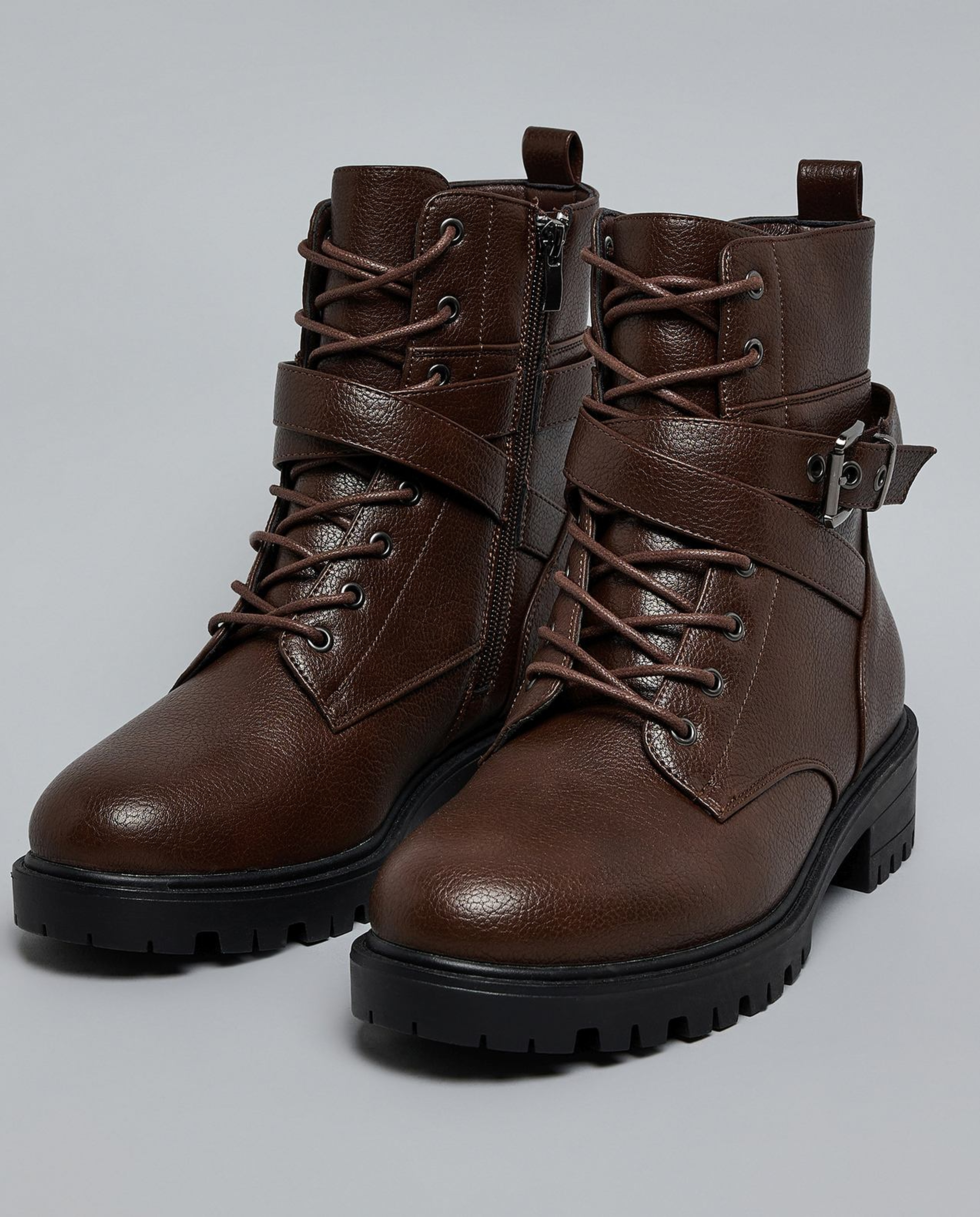 Textured Lace-Up Ankle Boots