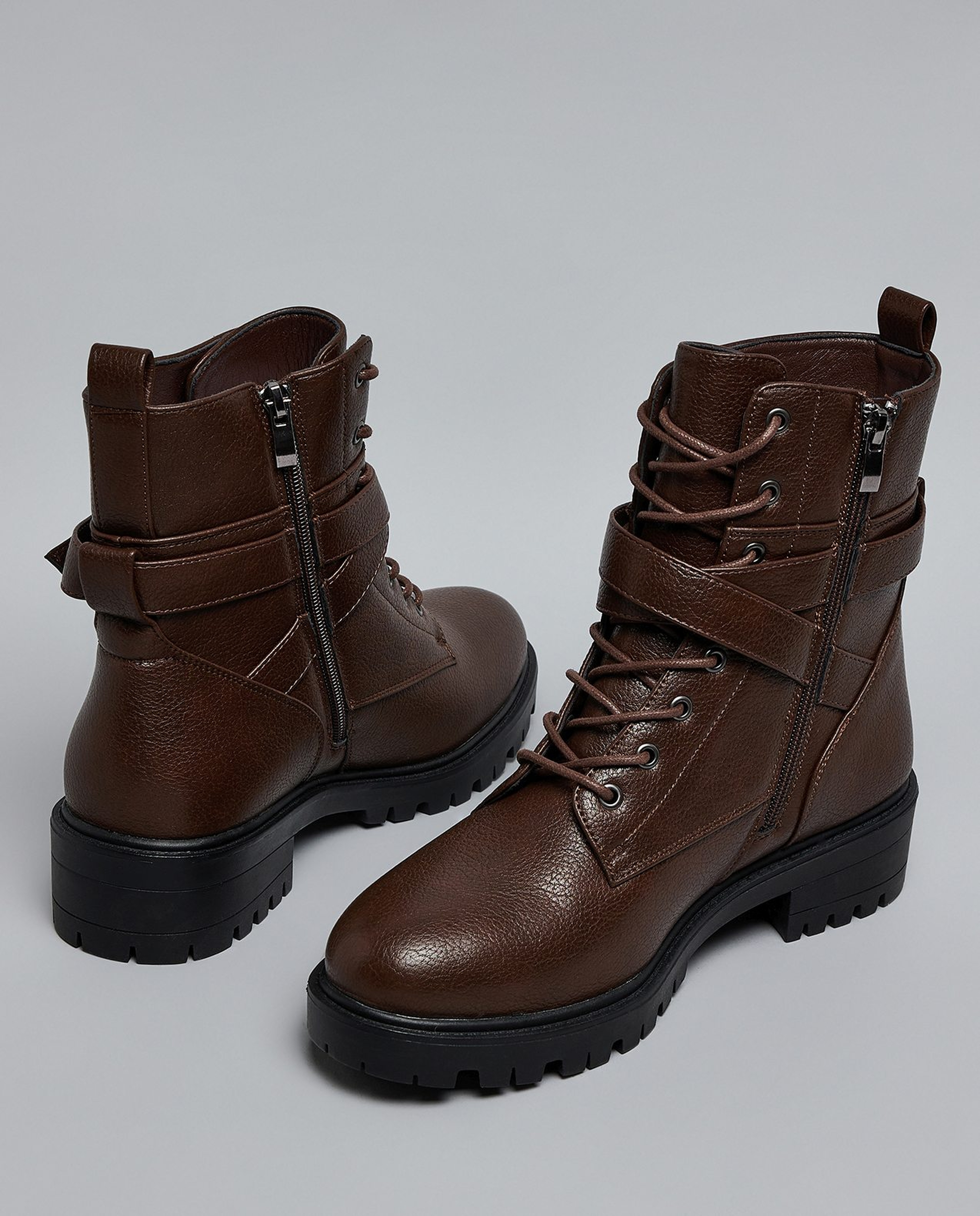 Textured Lace-Up Ankle Boots