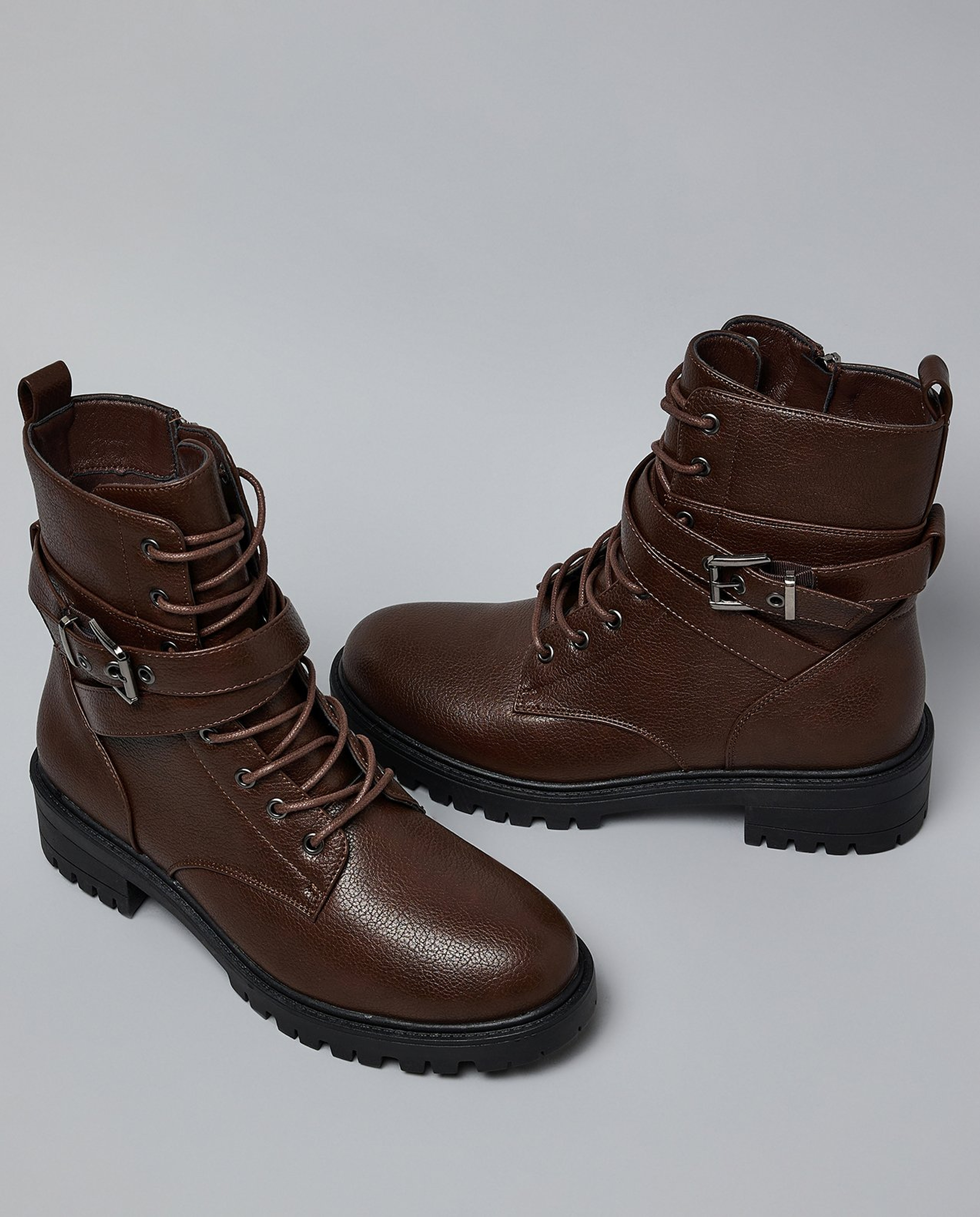 Textured Lace-Up Ankle Boots