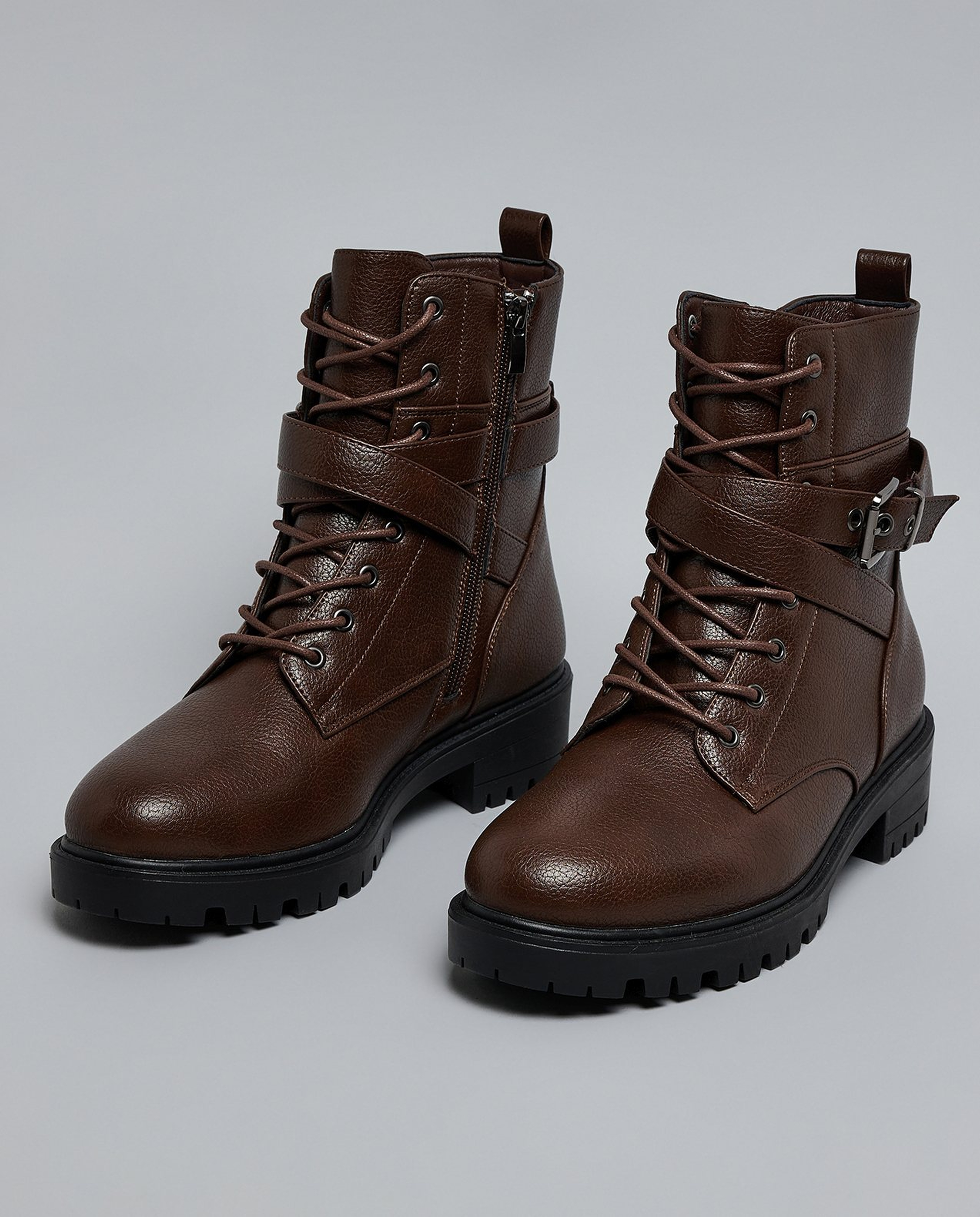 Textured Lace-Up Ankle Boots