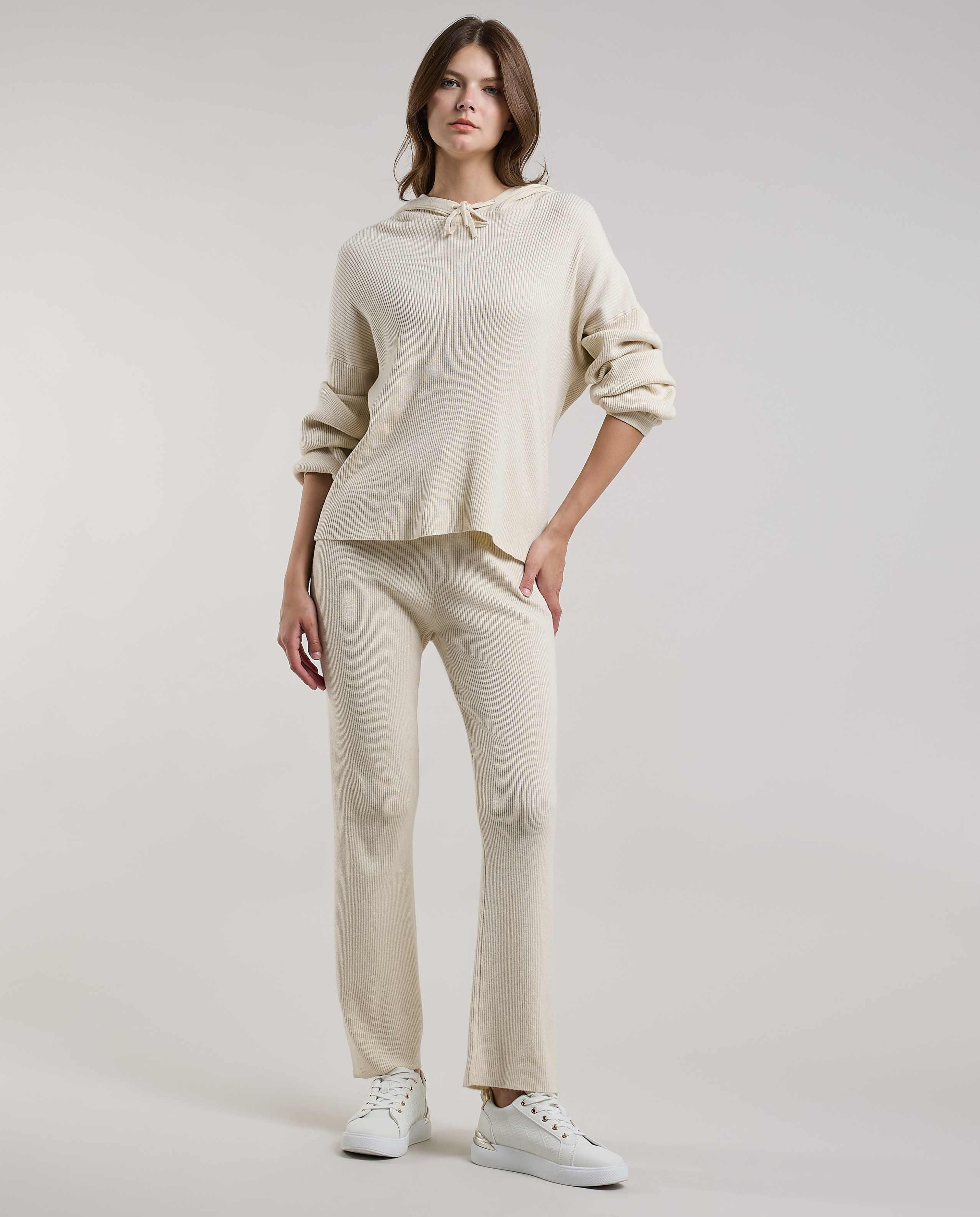 Ribbed Hooded Top with Long Sleeves