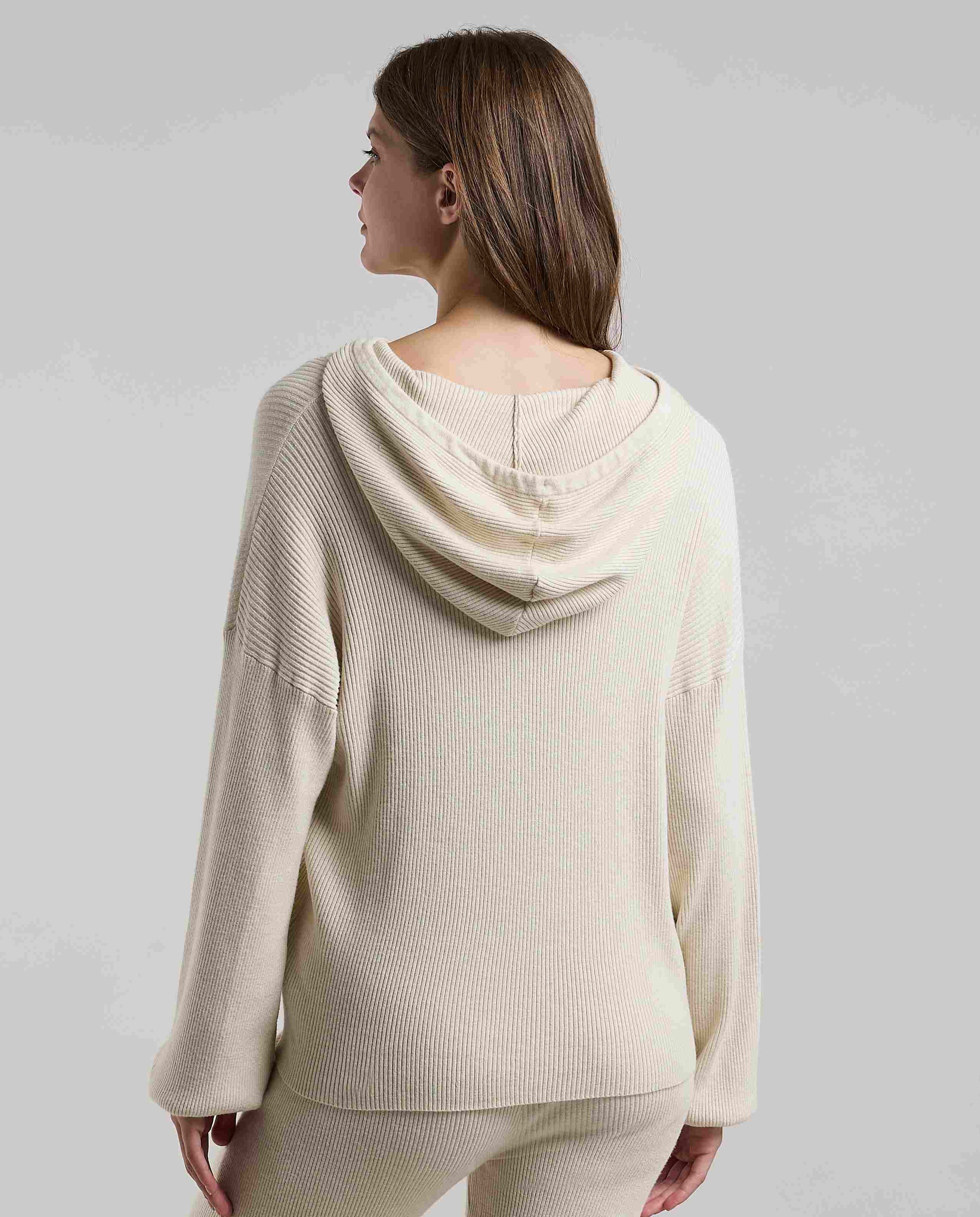Ribbed Hooded Top with Long Sleeves