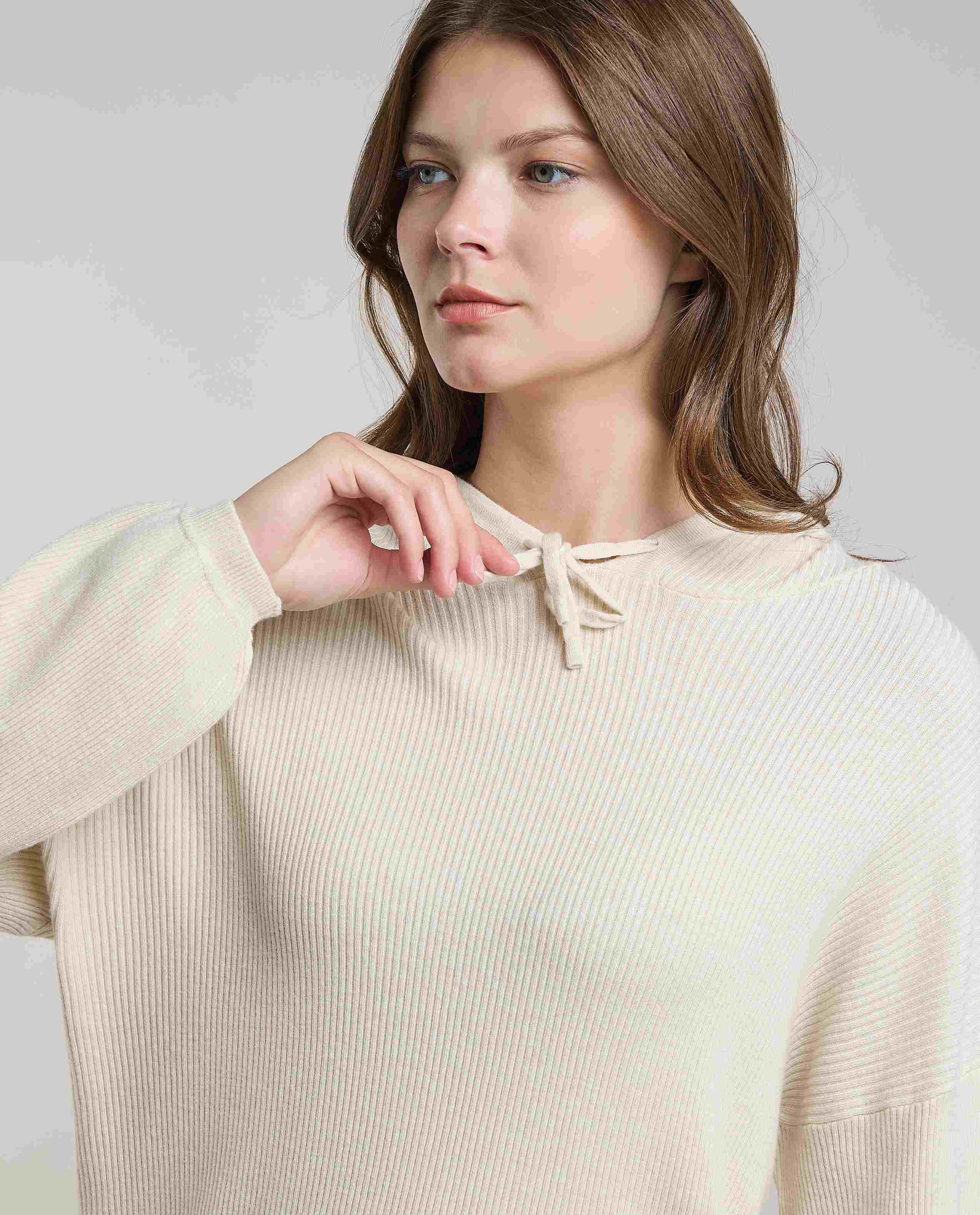 Ribbed Hooded Top with Long Sleeves