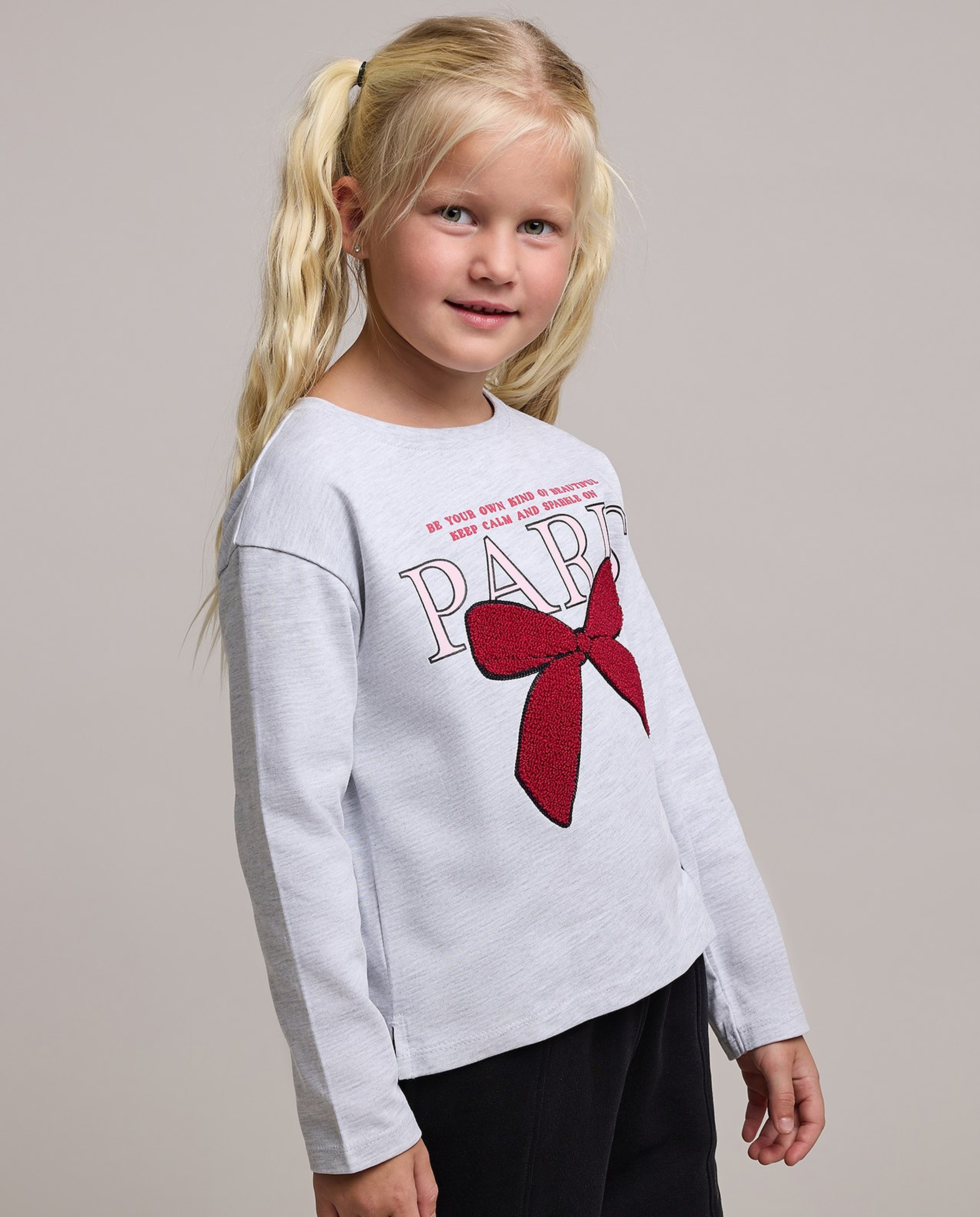 Embroidered T-Shirt with Crew Neck and Long Sleeves