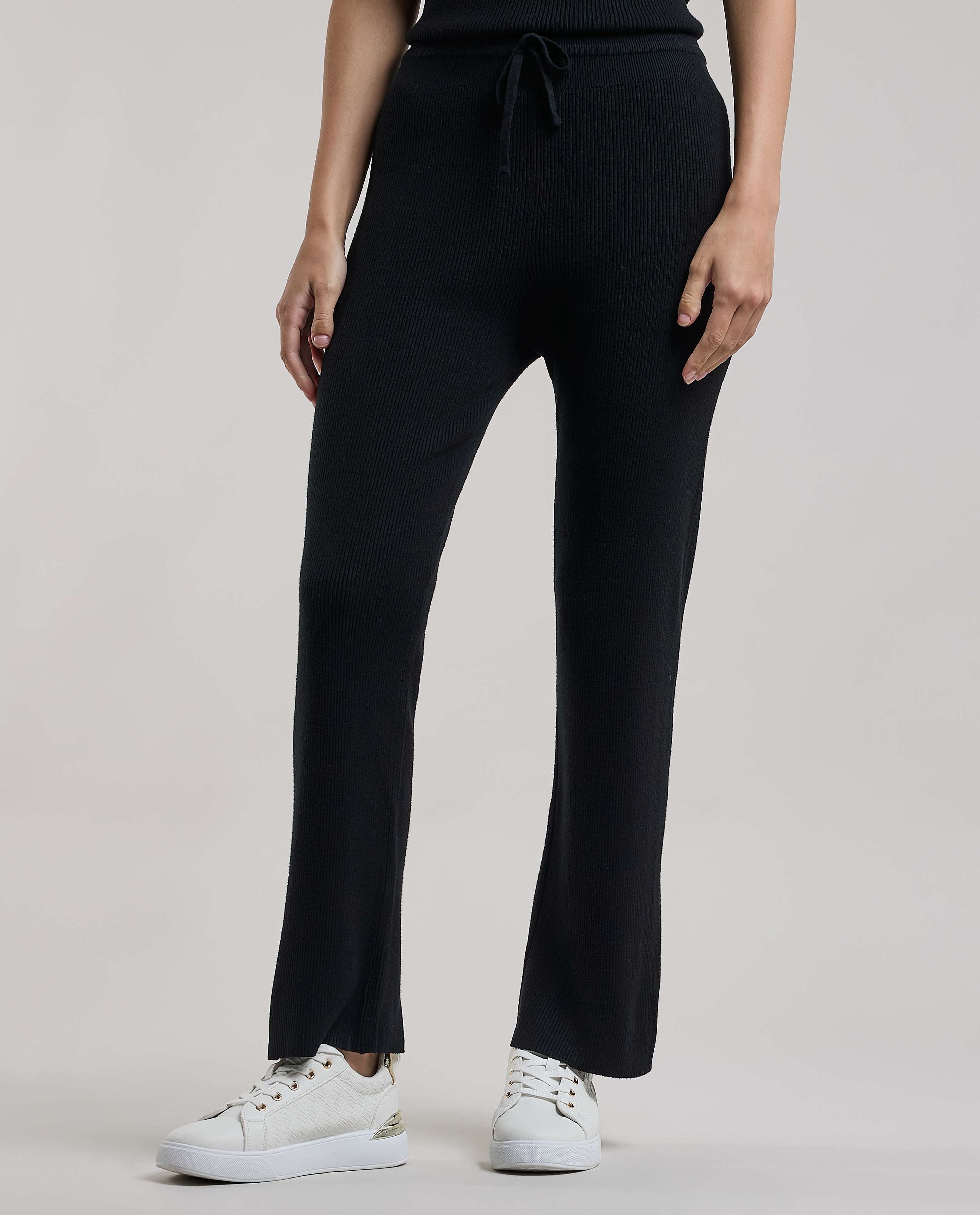 Ribbed Flared Pants with Elastic Waist