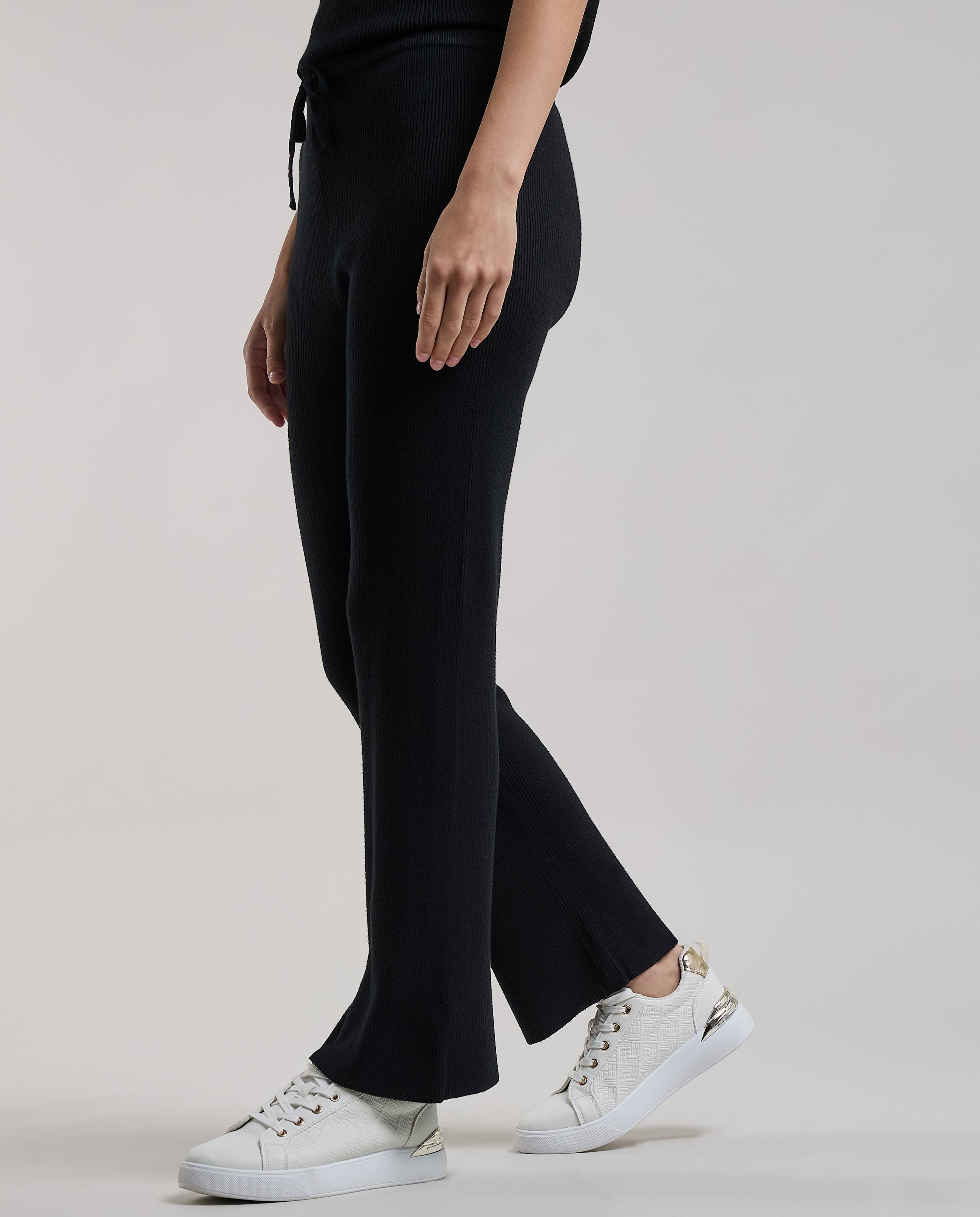 Ribbed Flared Pants with Elastic Waist