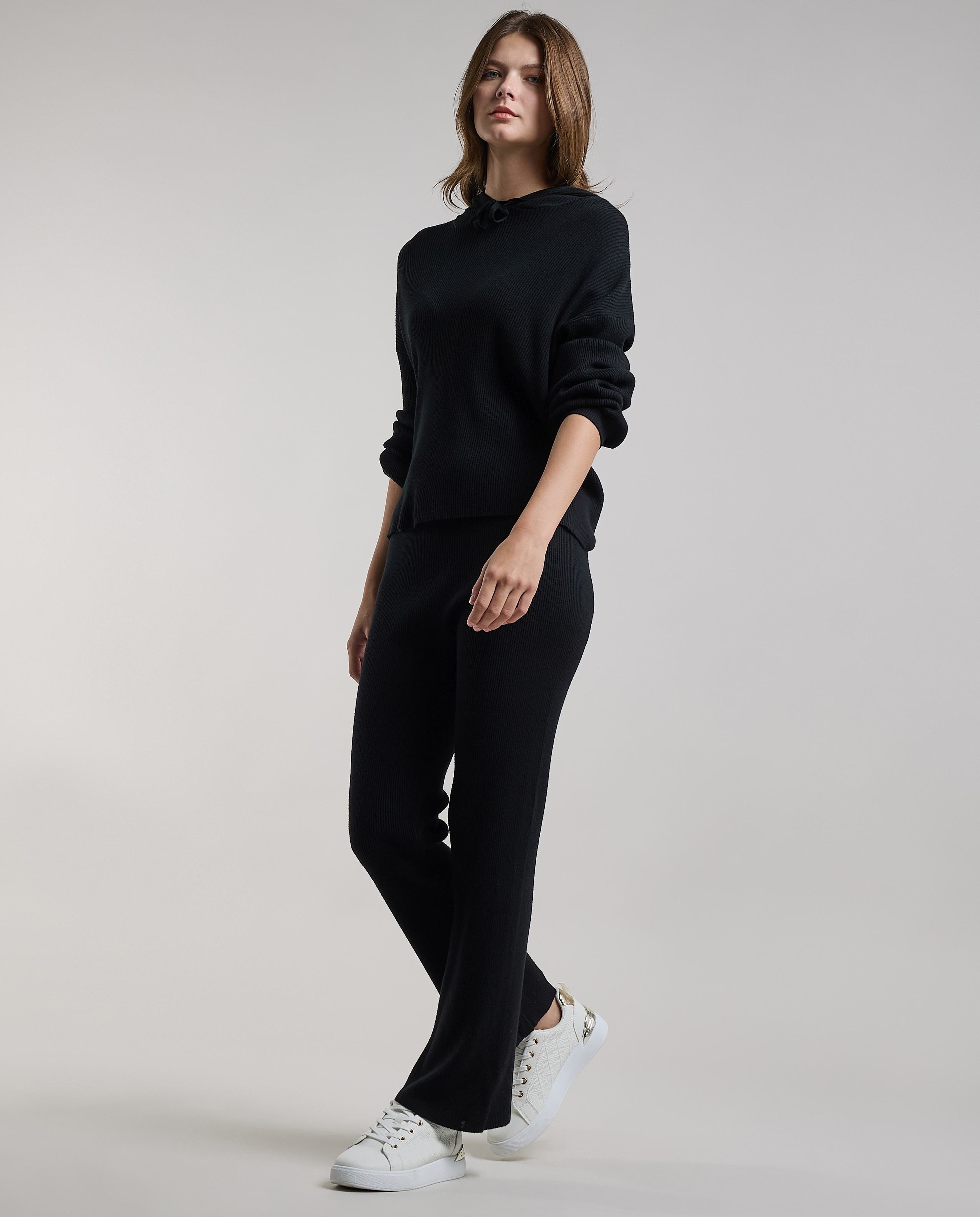 Ribbed Flared Pants with Elastic Waist