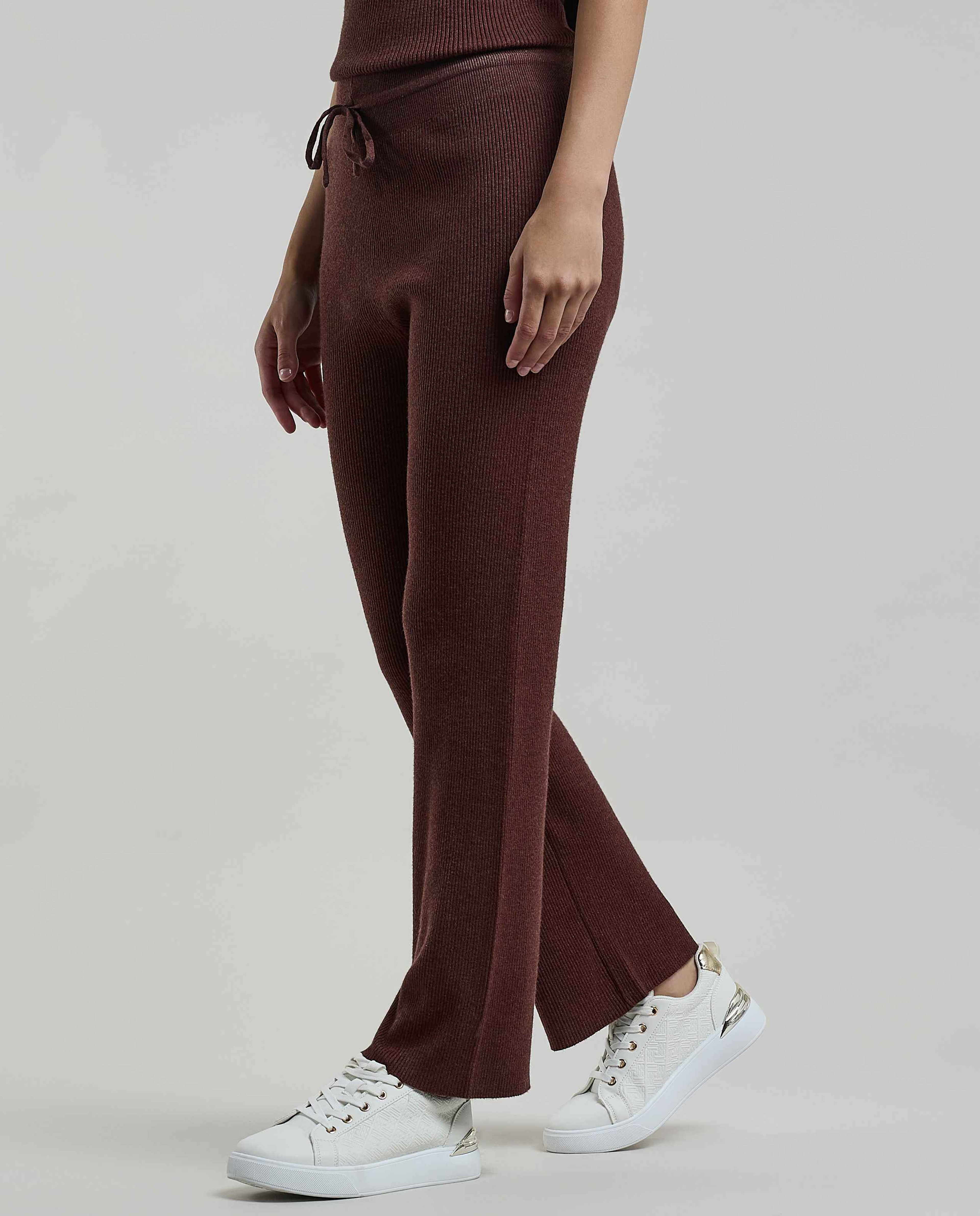 Ribbed Flared Pants with Elastic Waist