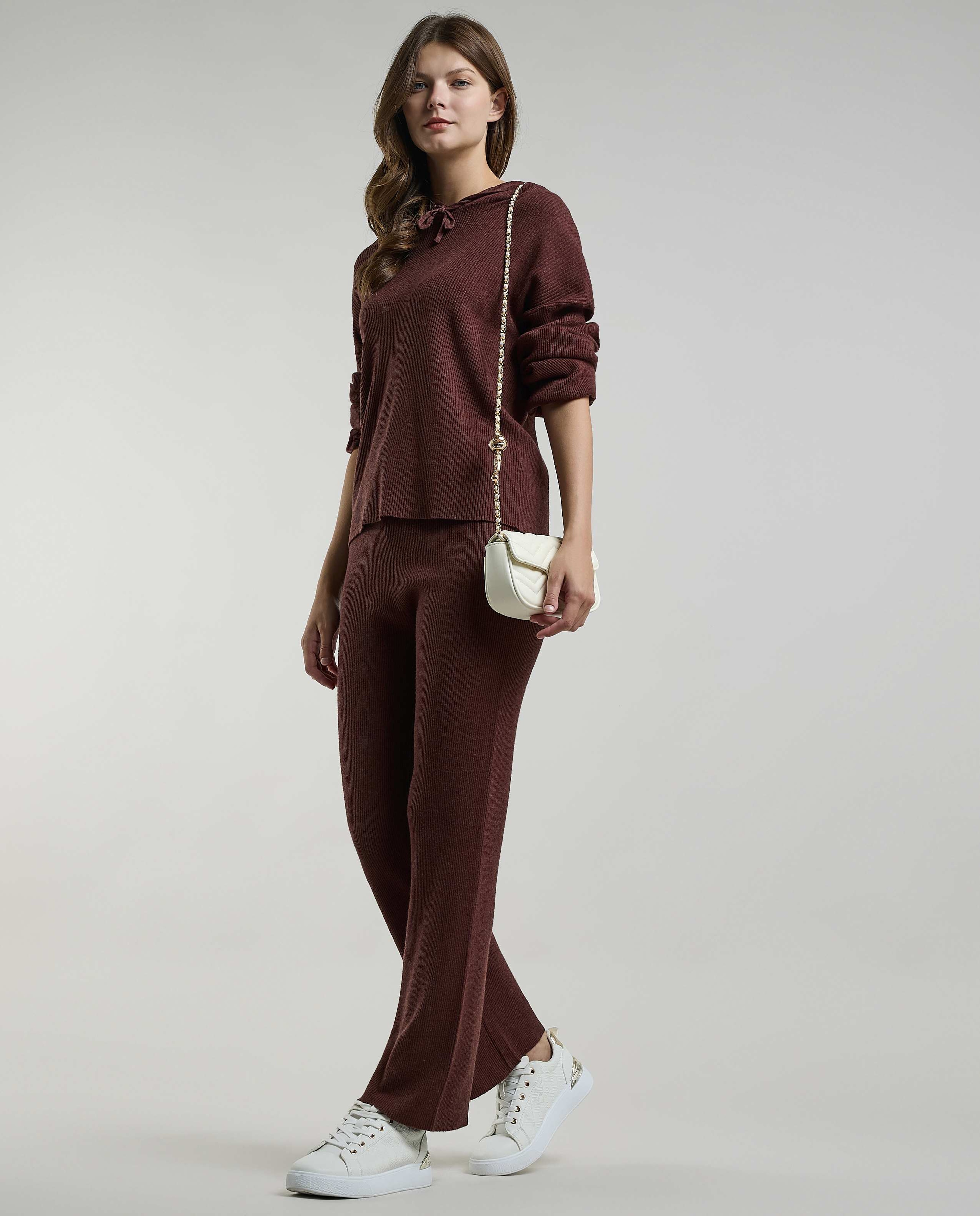 Ribbed Flared Pants with Elastic Waist