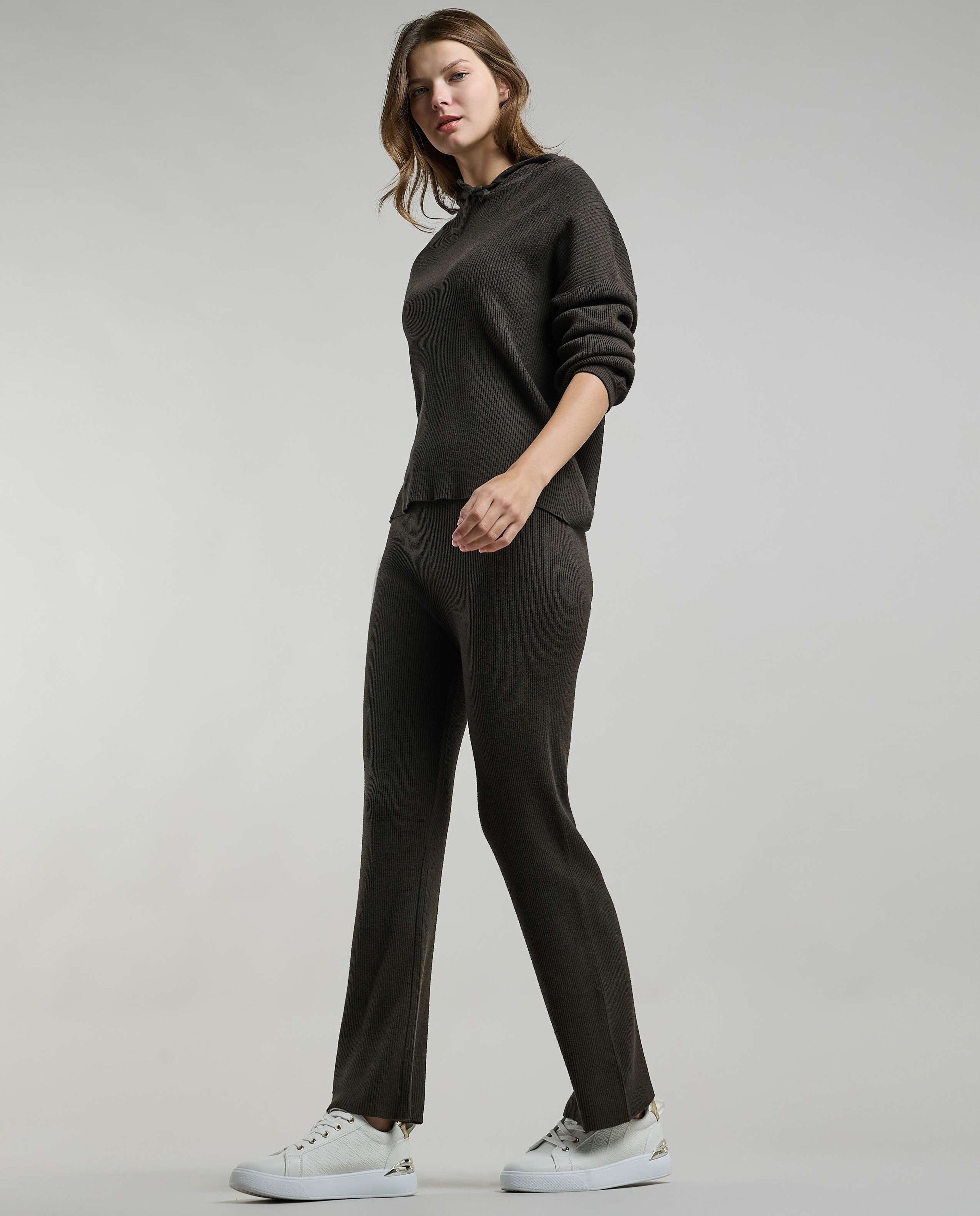 Ribbed Flared Pants with Elastic Waist