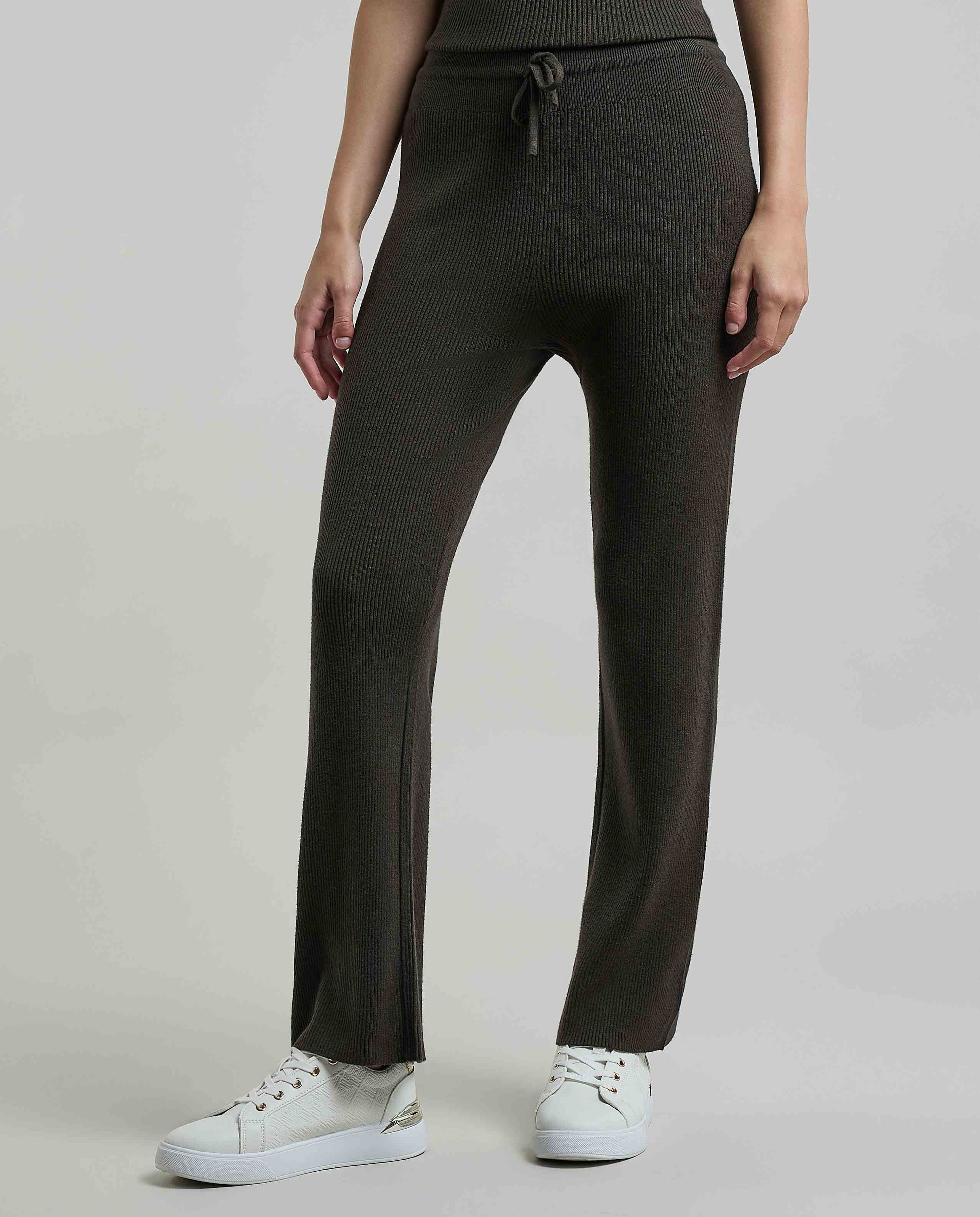 Ribbed Flared Pants with Elastic Waist