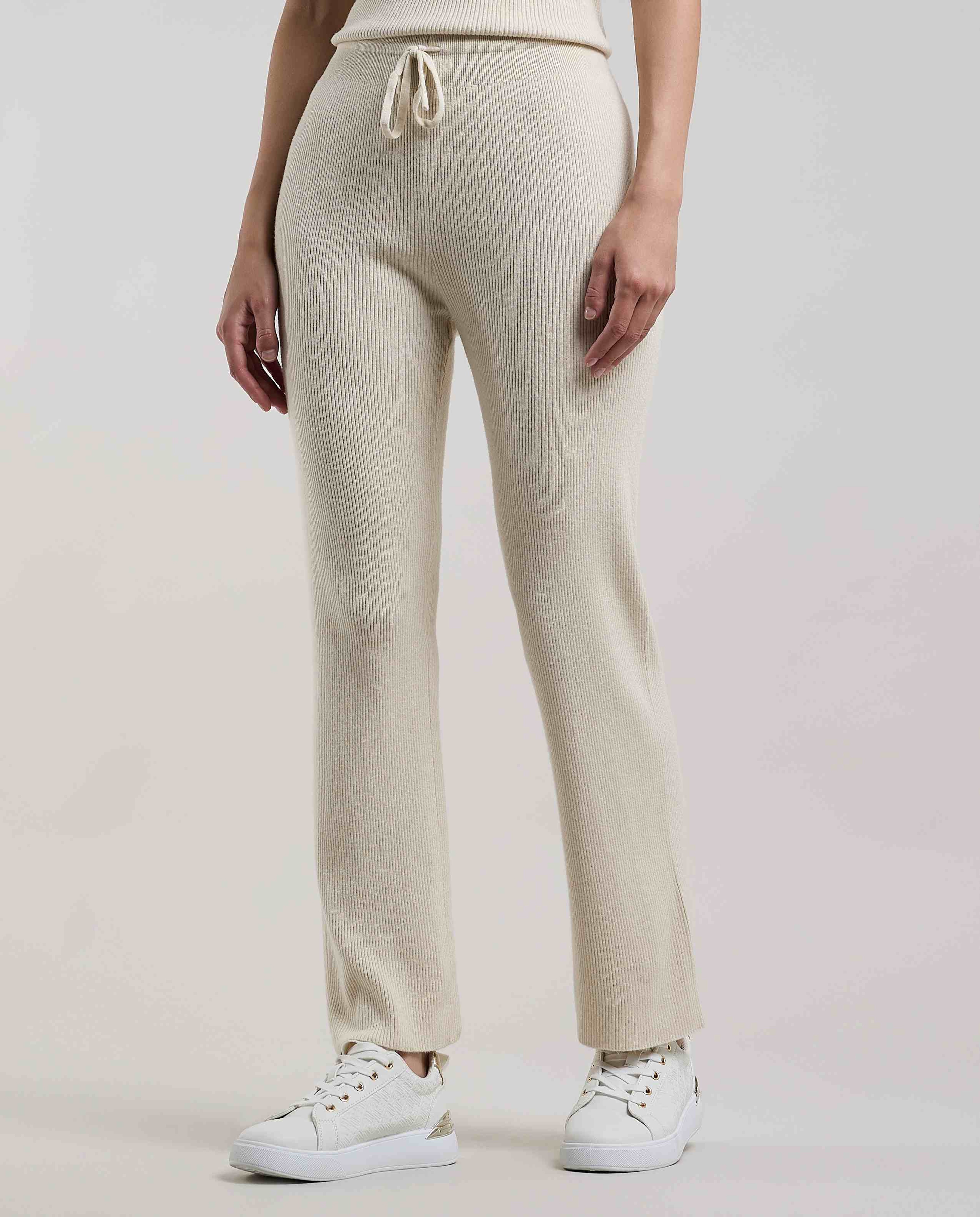 Ribbed Flared Pants with Elastic Waist