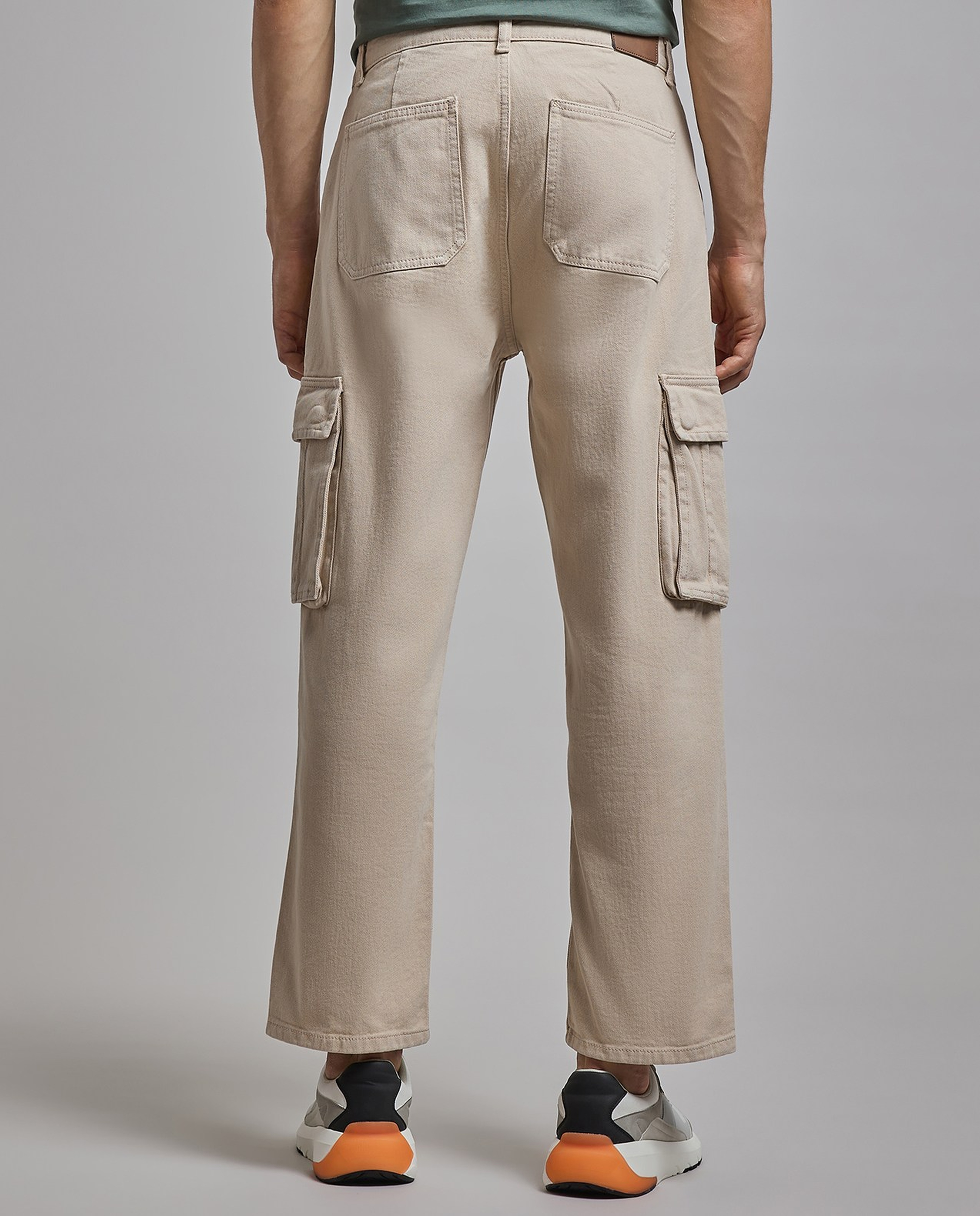 Solid Cargo Jeans with Button Closure