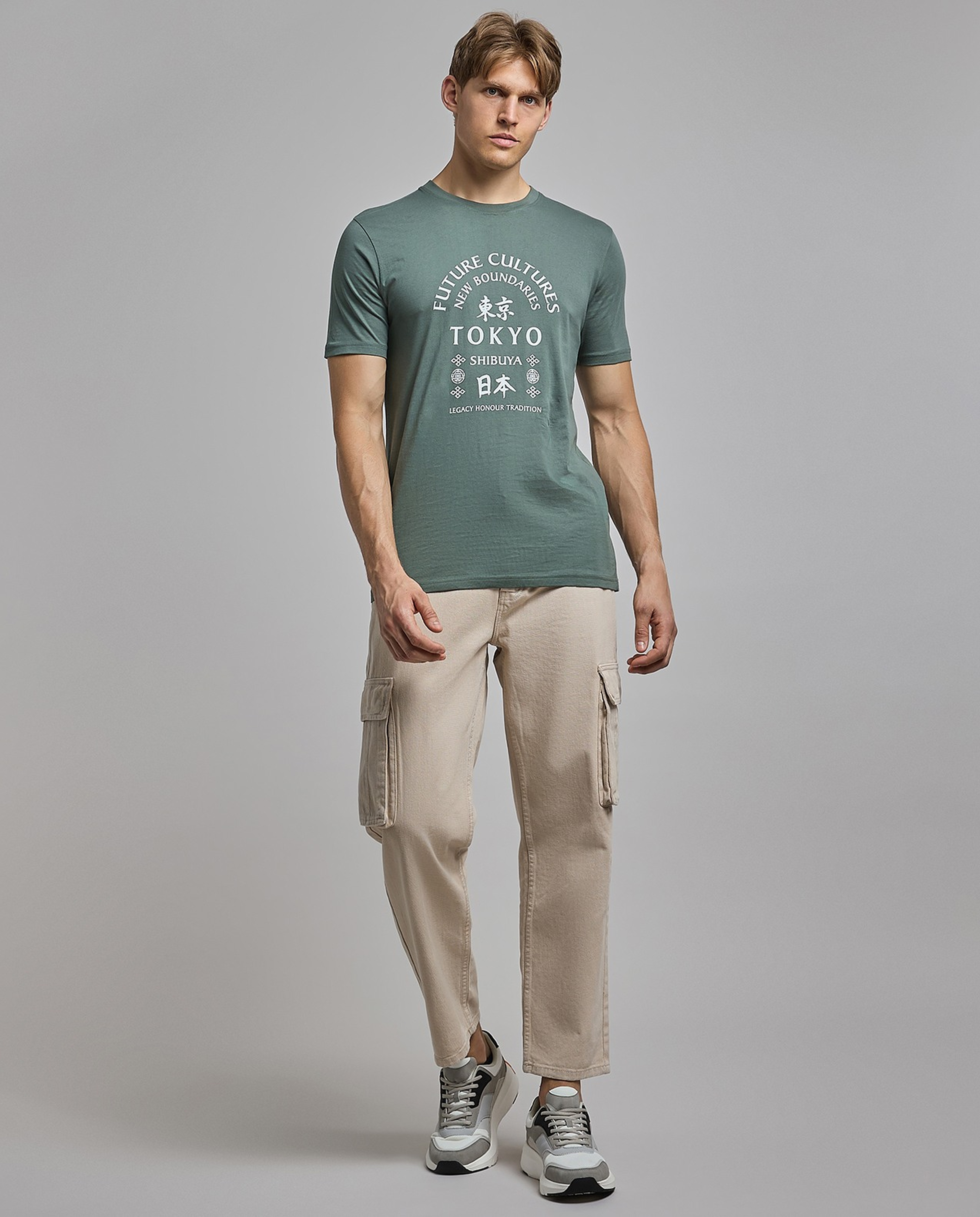 Solid Cargo Jeans with Button Closure