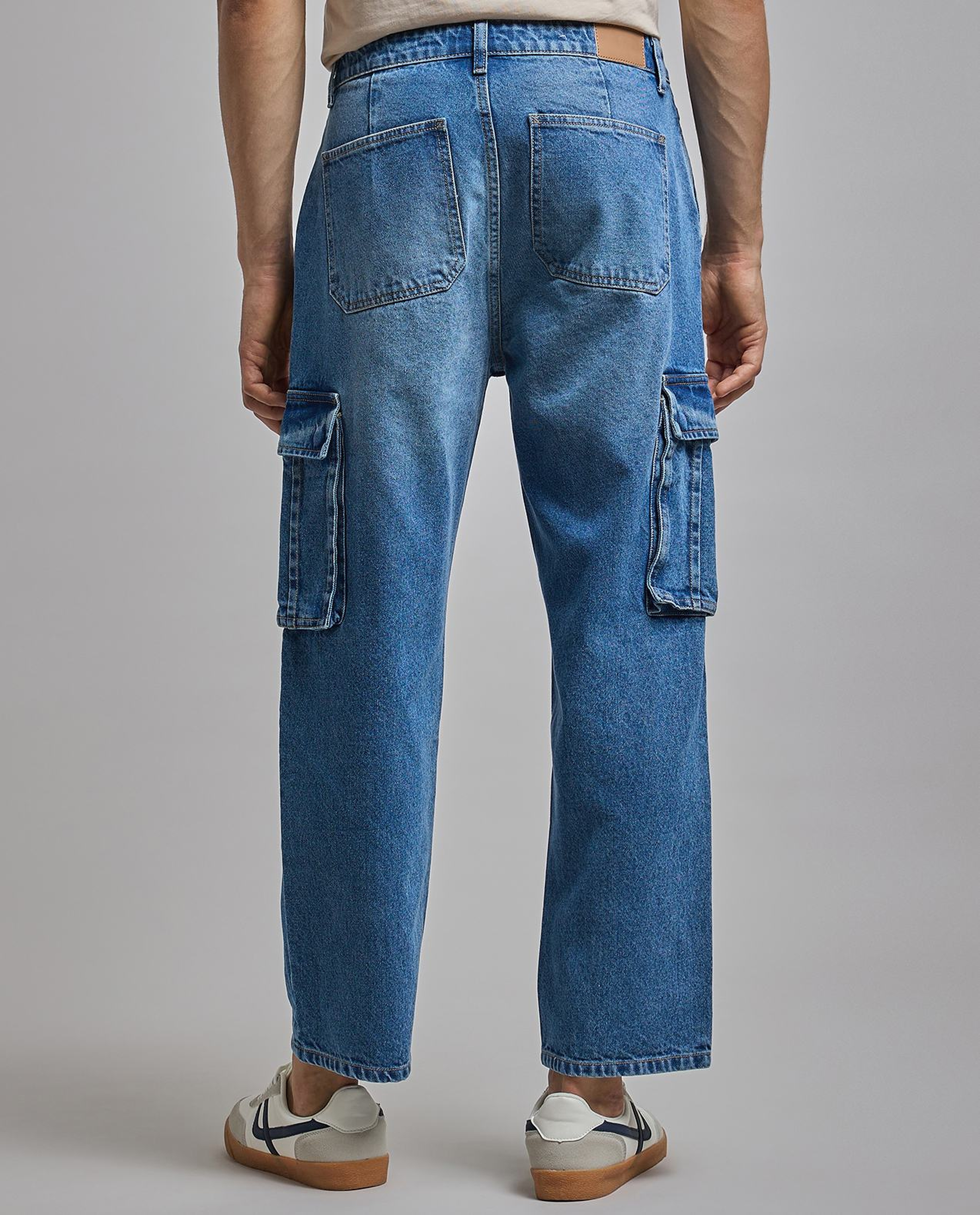 Solid Cargo Jeans with Button Closure