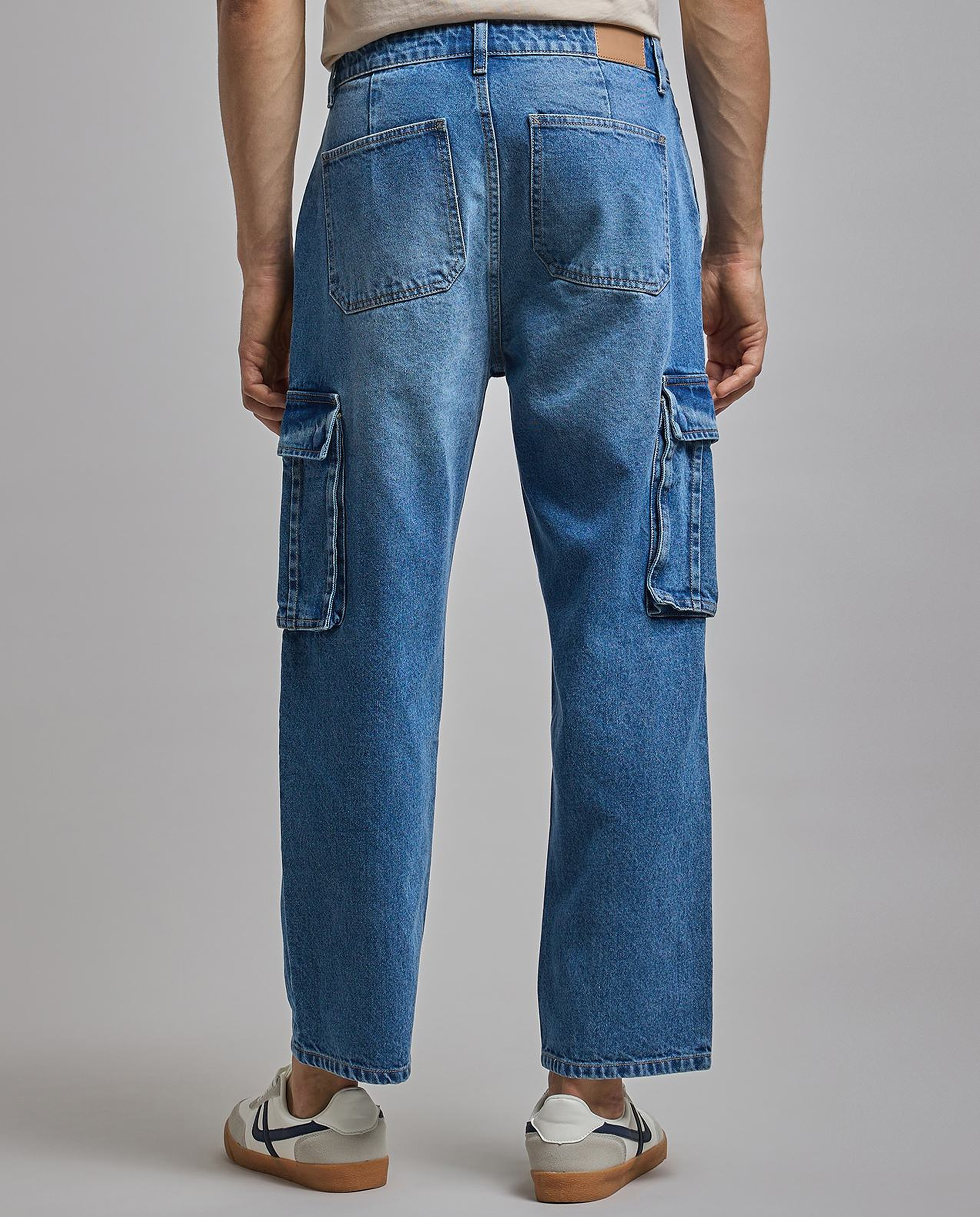Solid Cargo Jeans with Button Closure