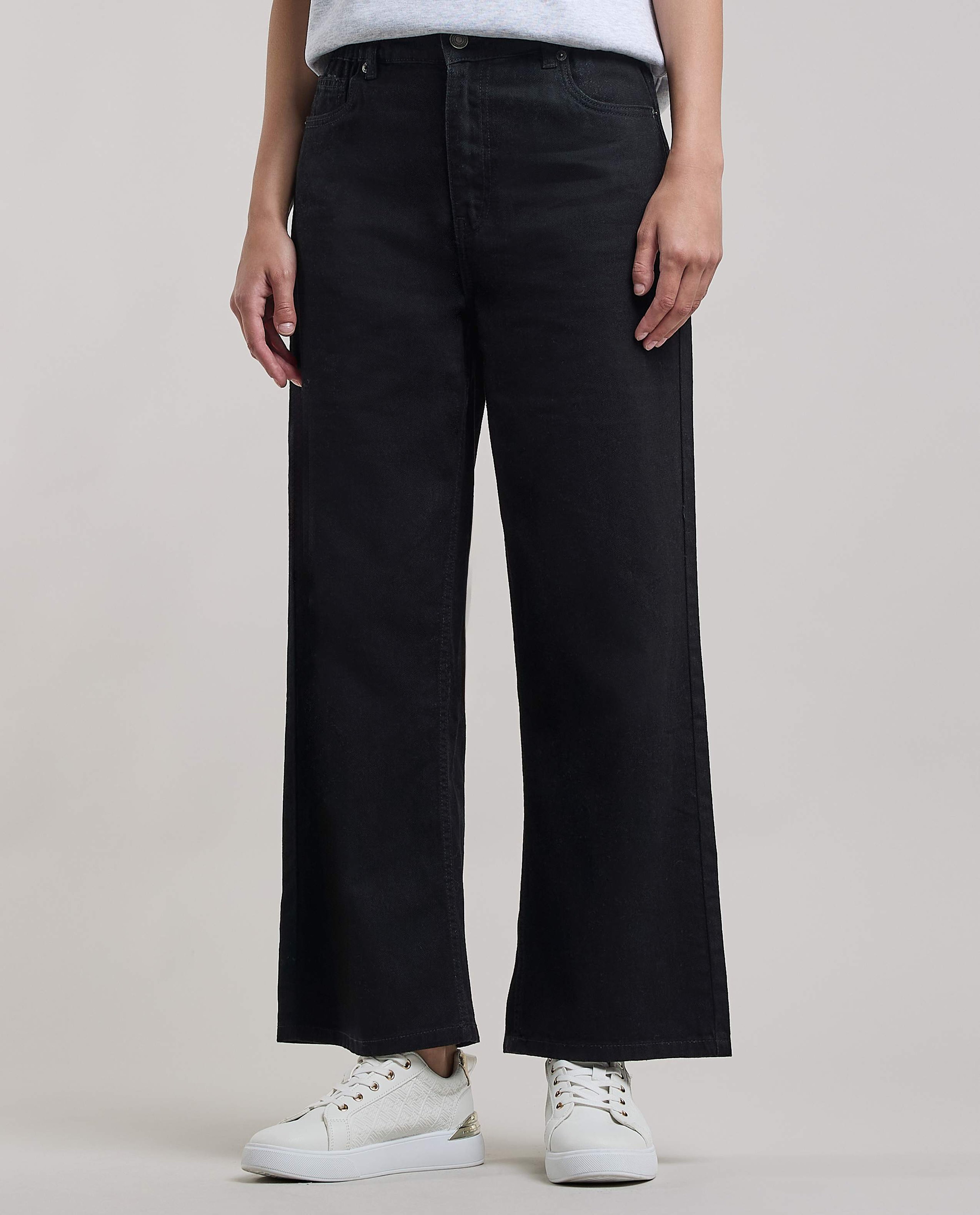 Solid Wide Jeans with Button Closure