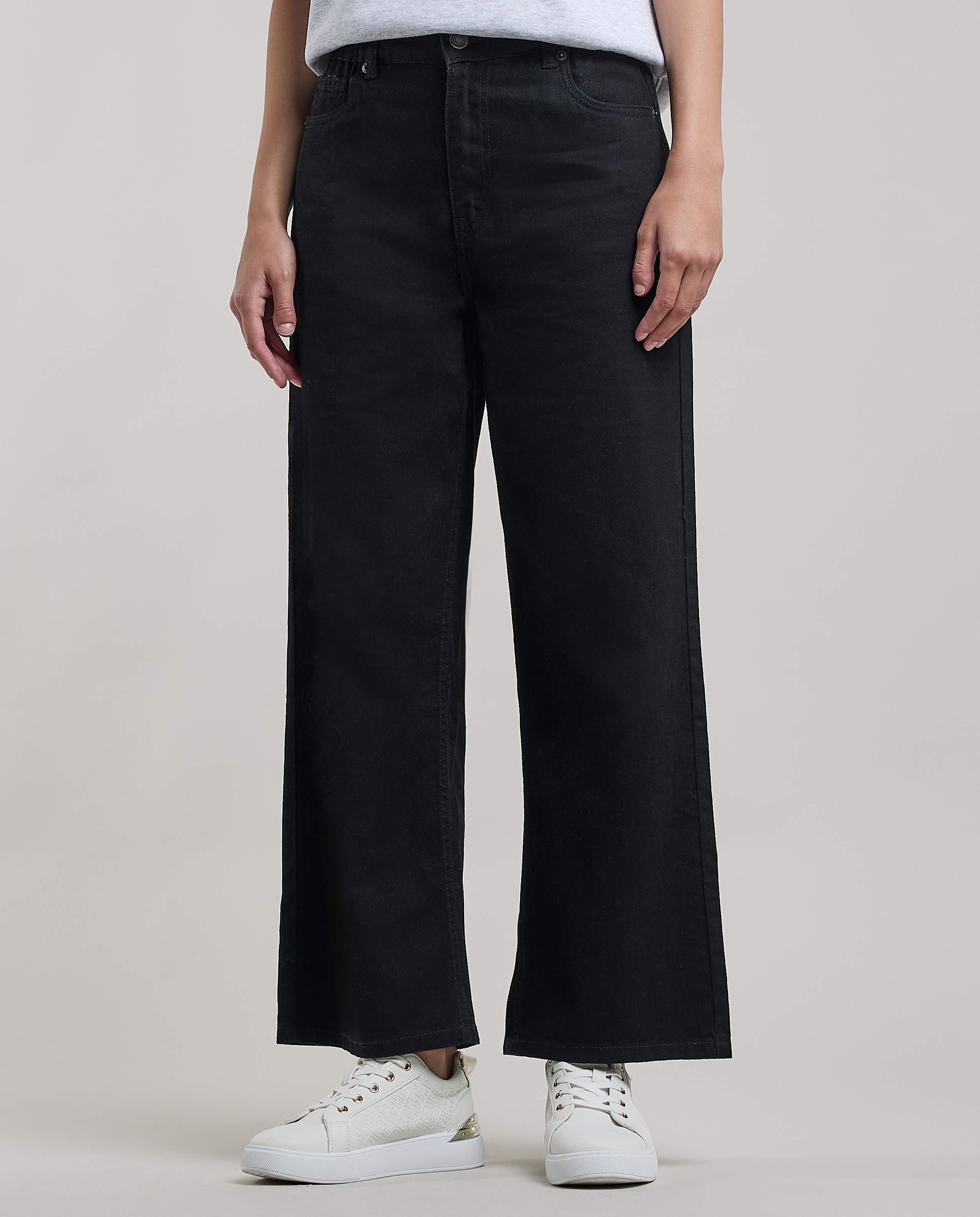 Solid Wide Jeans with Button Closure