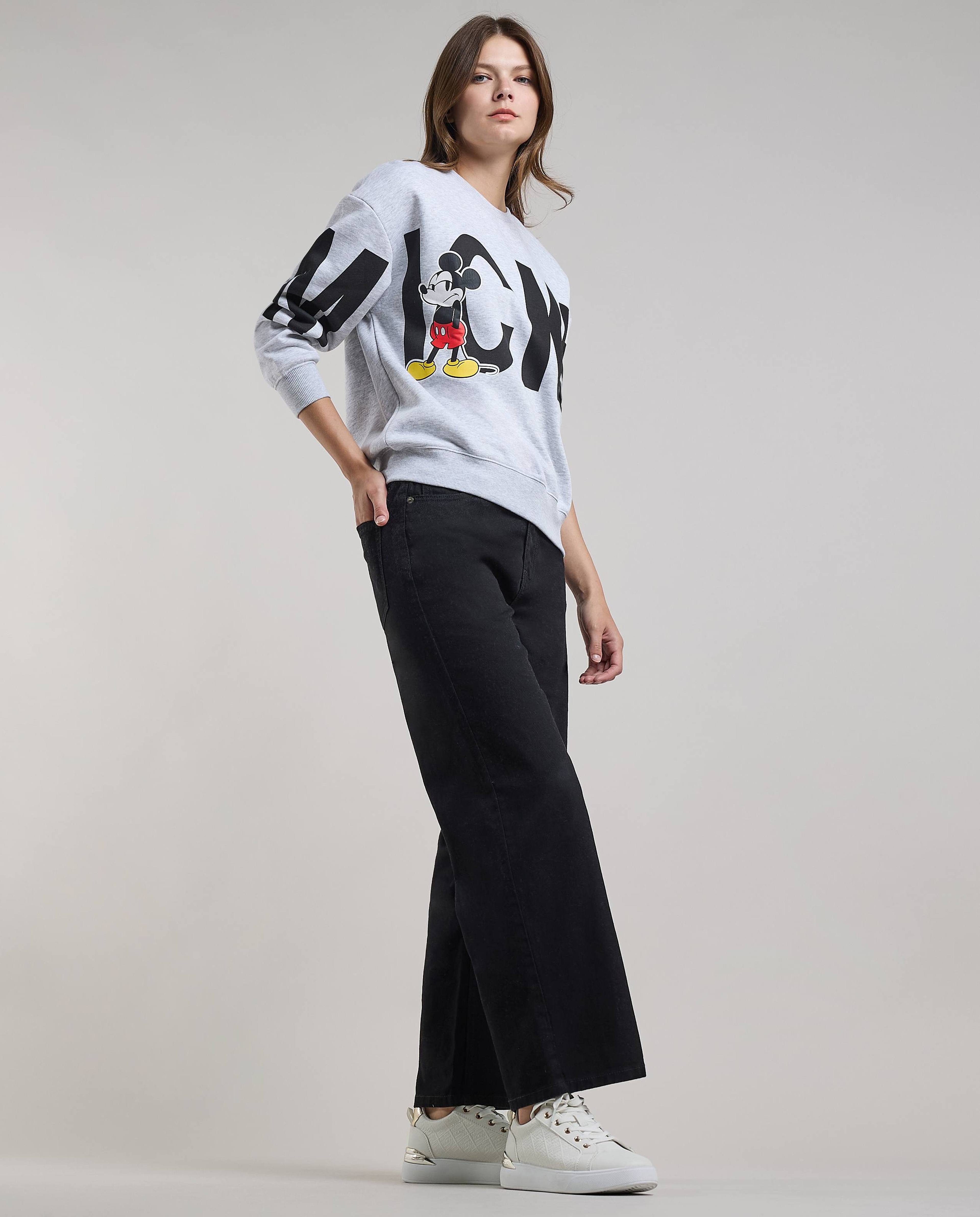 Solid Wide Jeans with Button Closure