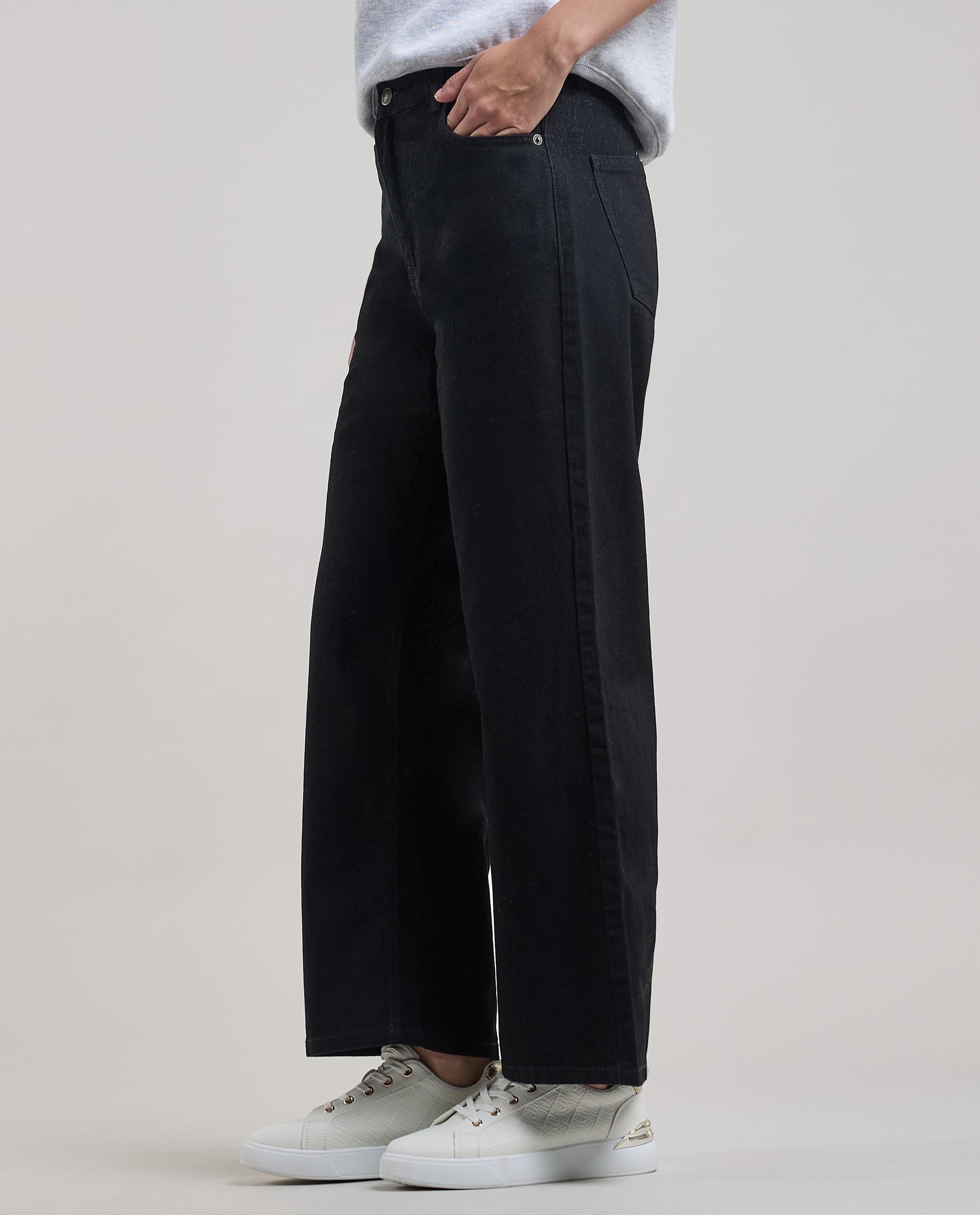 Solid Wide Jeans with Button Closure